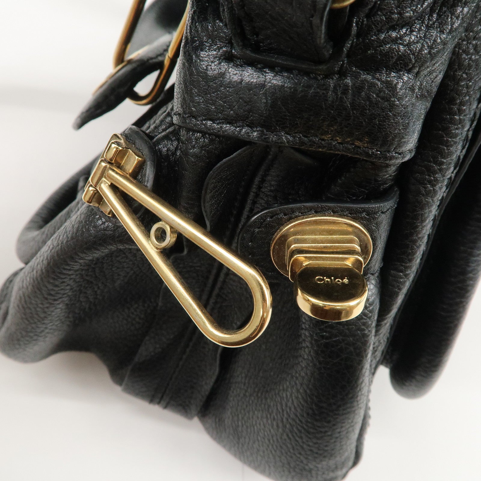 Chloe Paraty Logo Leather 2WAY Bag Shoulder Bag Hand Bag Black