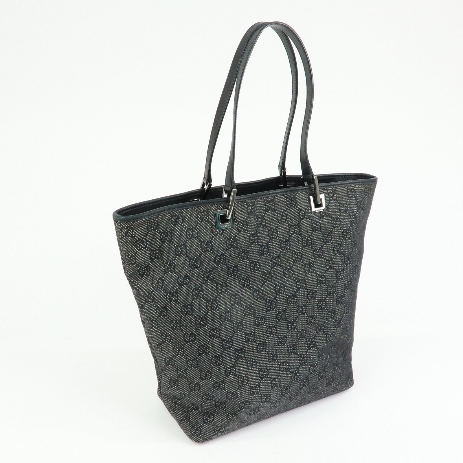 GUCCI GG Denim Leather Tote Bag Shoulder Bag Black 31243