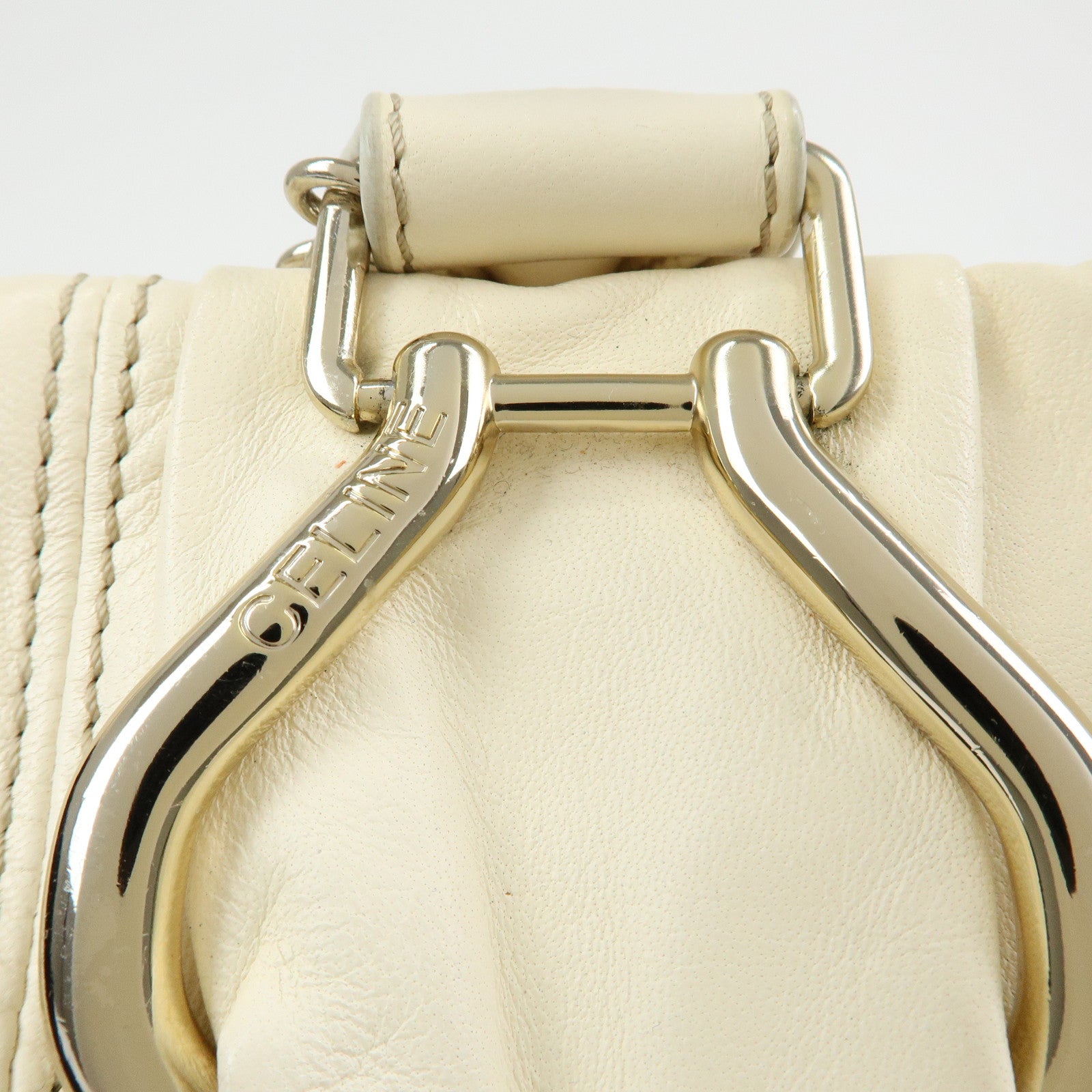 CELINE Leather Pillow Bag Tote Bag Shoulder Bag White