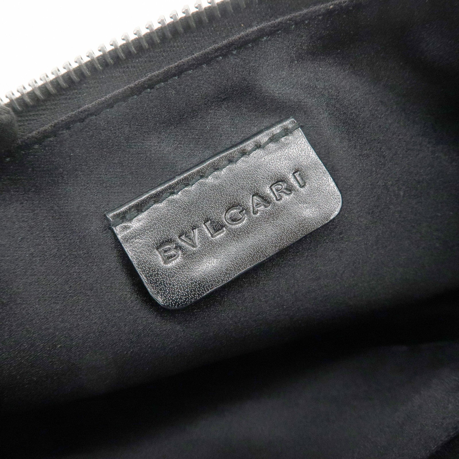 BVLGARI LOGO Mania Canvas Leather Shoulder Bag Hand Bag Black