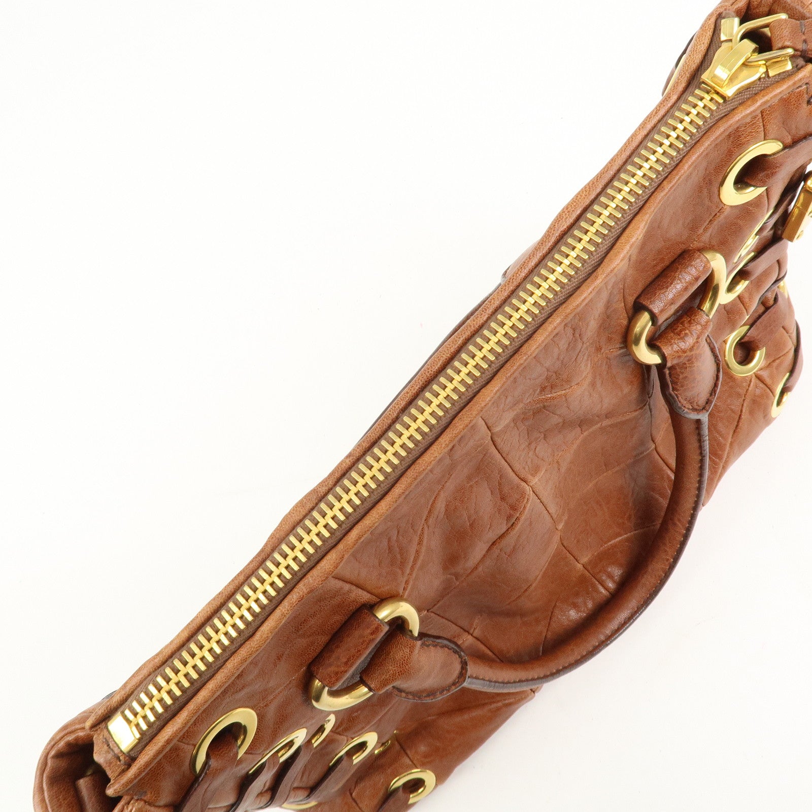 MIU MIU Logo Leather 2Way Bag Hand Bag Shoulder Bag Brown