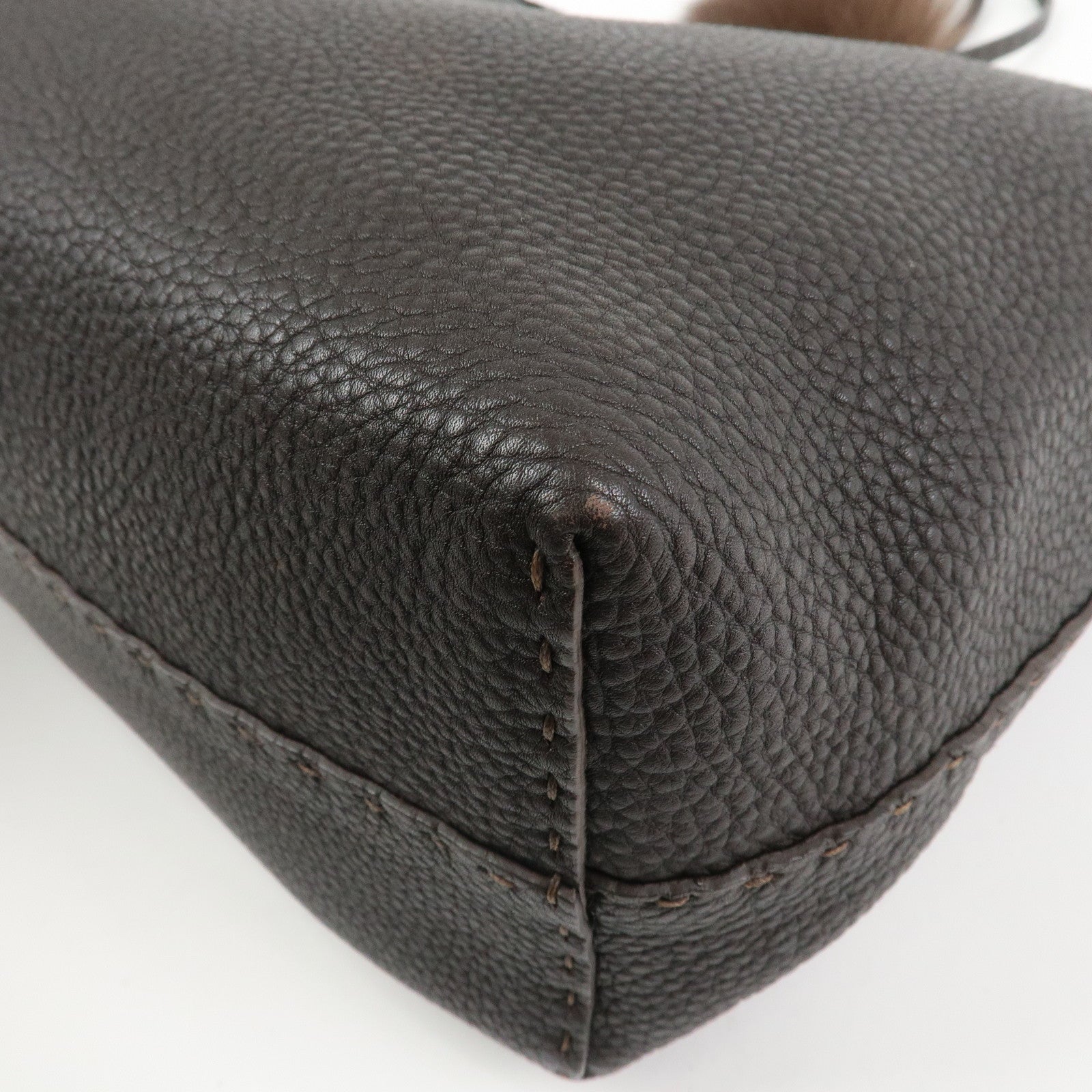 FENDI Selleria Leather Tote Bag Shoulder Bag Dark Brown 8BH126