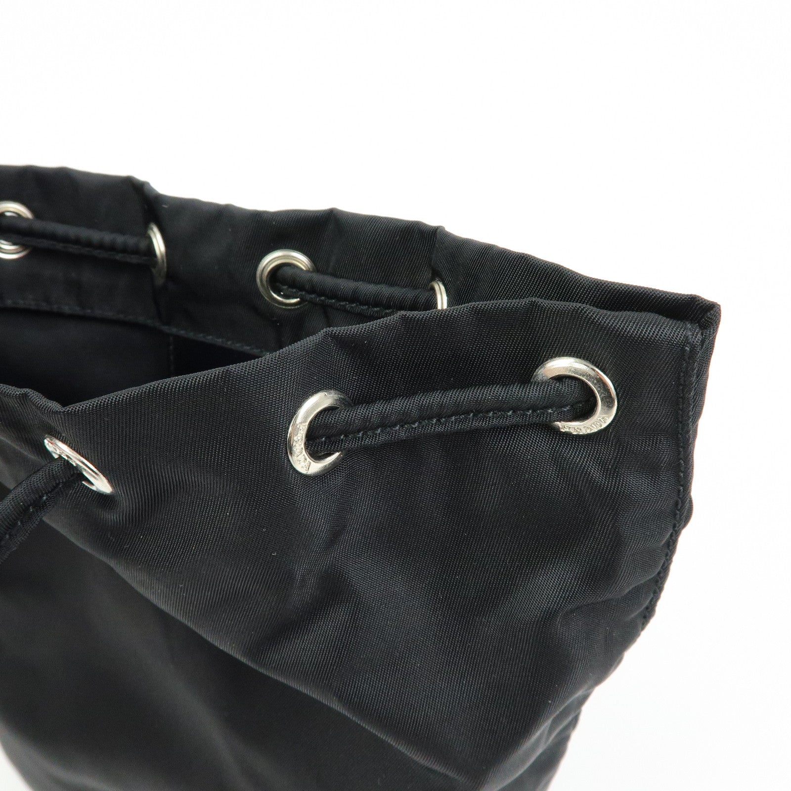 PRADA Triangle Logo Nylon Leather Drawstring Pouch Black MV369