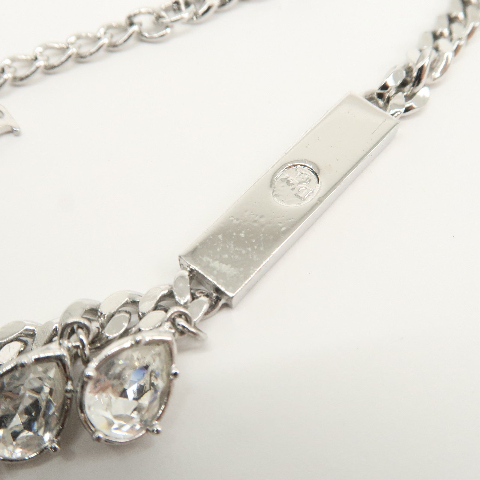 Christian Dior Teardrop shaped Rhinestone Metal Bracelet Silver