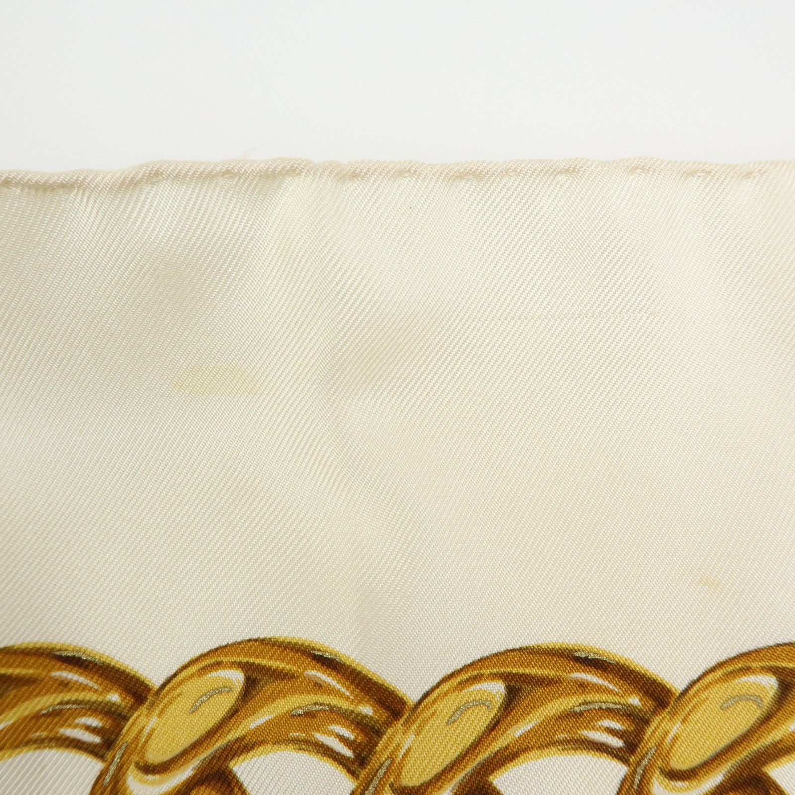 CHANEL Silk 100% Scarf Chain Medal Motif Beige Gold