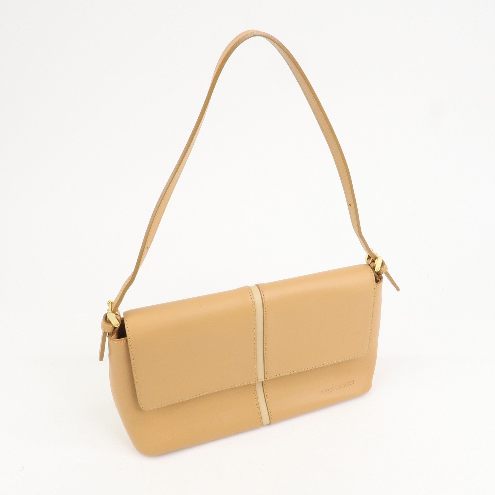 BURBERRY Leather Shoulder Bag Hand Bag Beige Gold HDW
