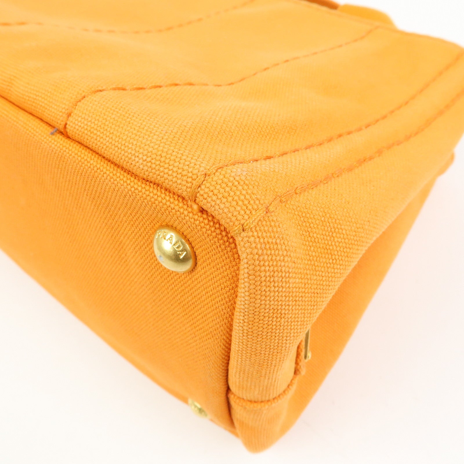 PRADA Triangle Logo Canapa Mini Canvas Tote Hand Bag Orange BN2439