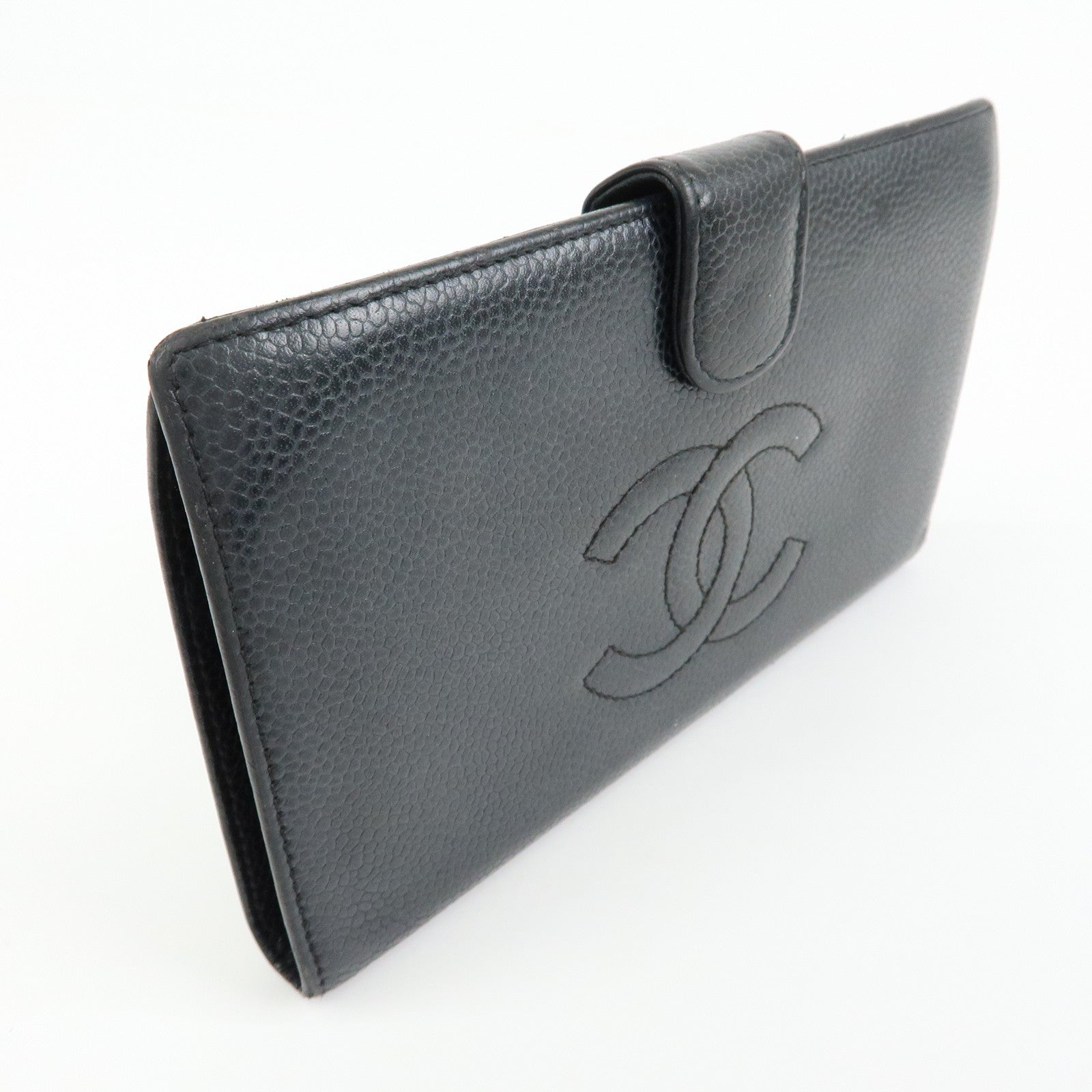 CHANEL COCO Mark Caviarskin Bi-Fold Long Wallet Black A13498