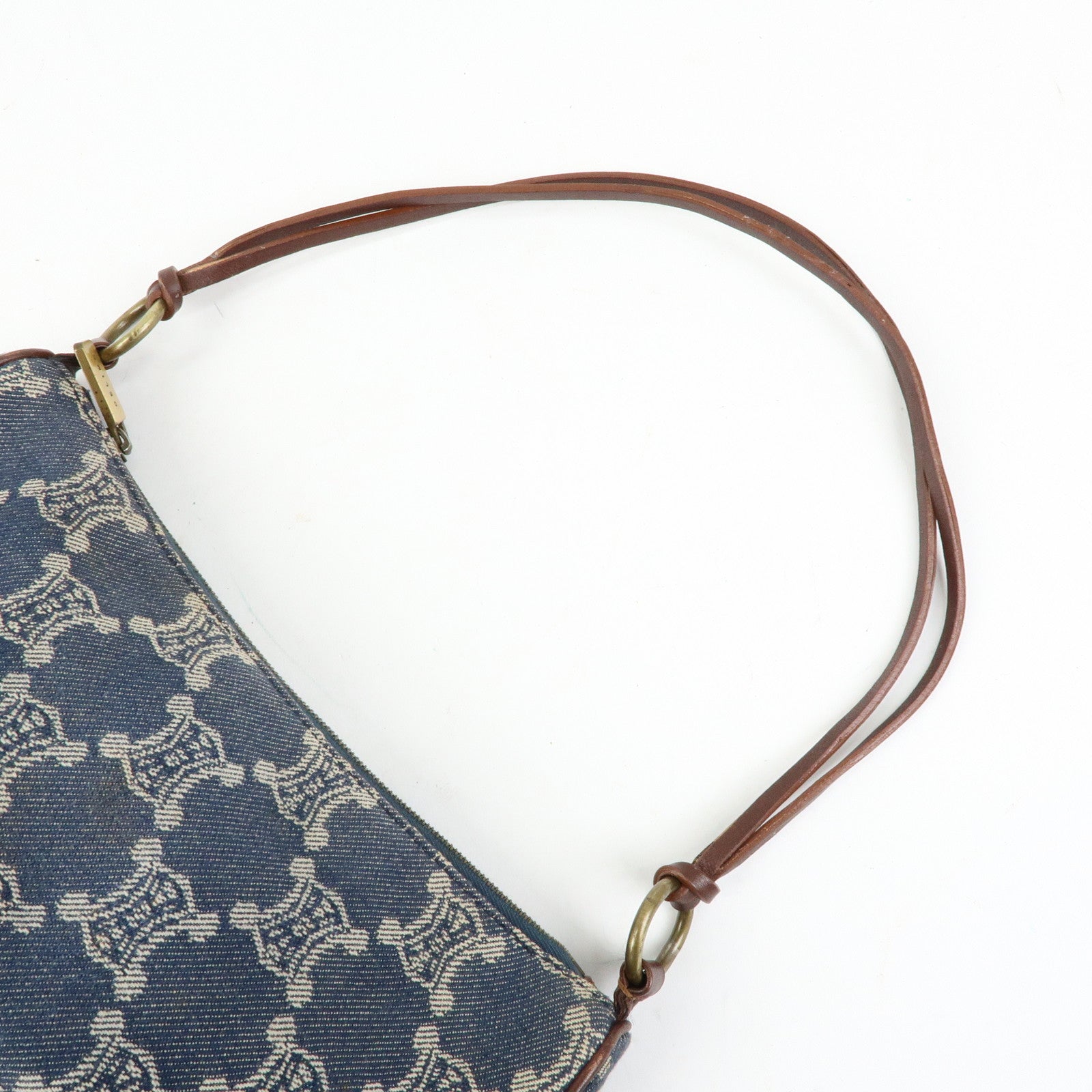 CELINE Macadam Denim Leather Shoulder Hand Bag Indigo Blue Brown