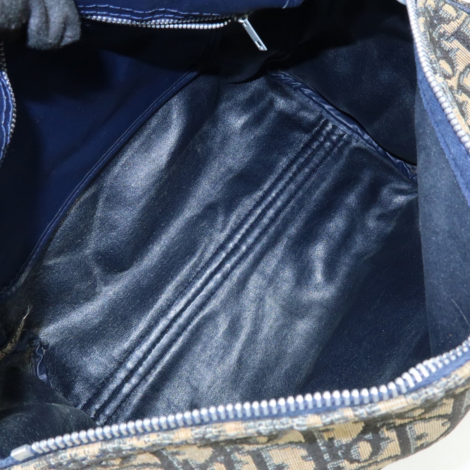 Christian Dior Trotter Leather Boston Bag Hand Bag Beige Navy