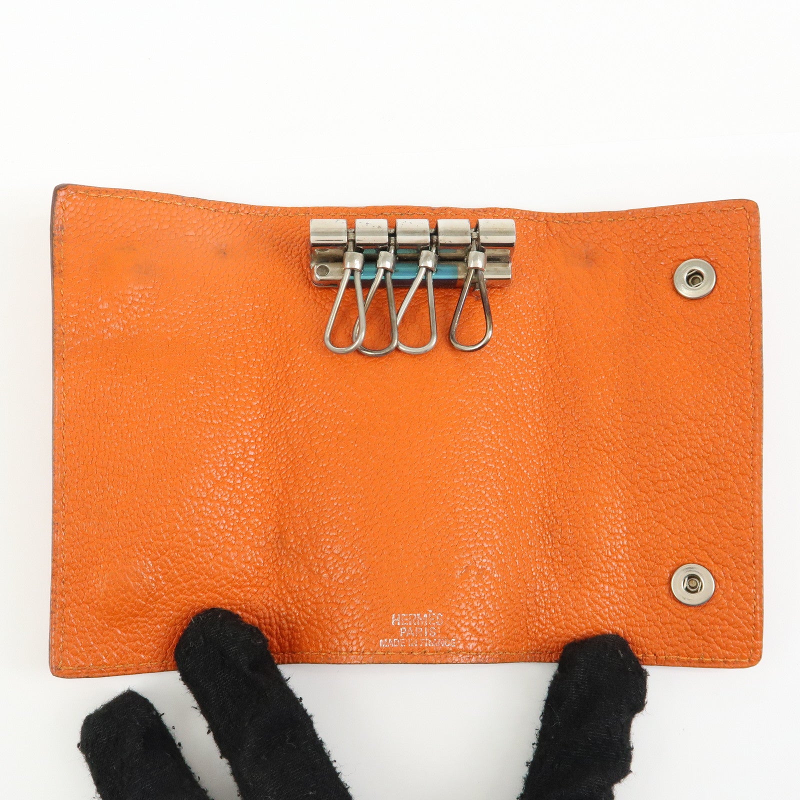 HERMES Sellier Togo Leather 4 Key Case Key Holder □F Stamped Orange