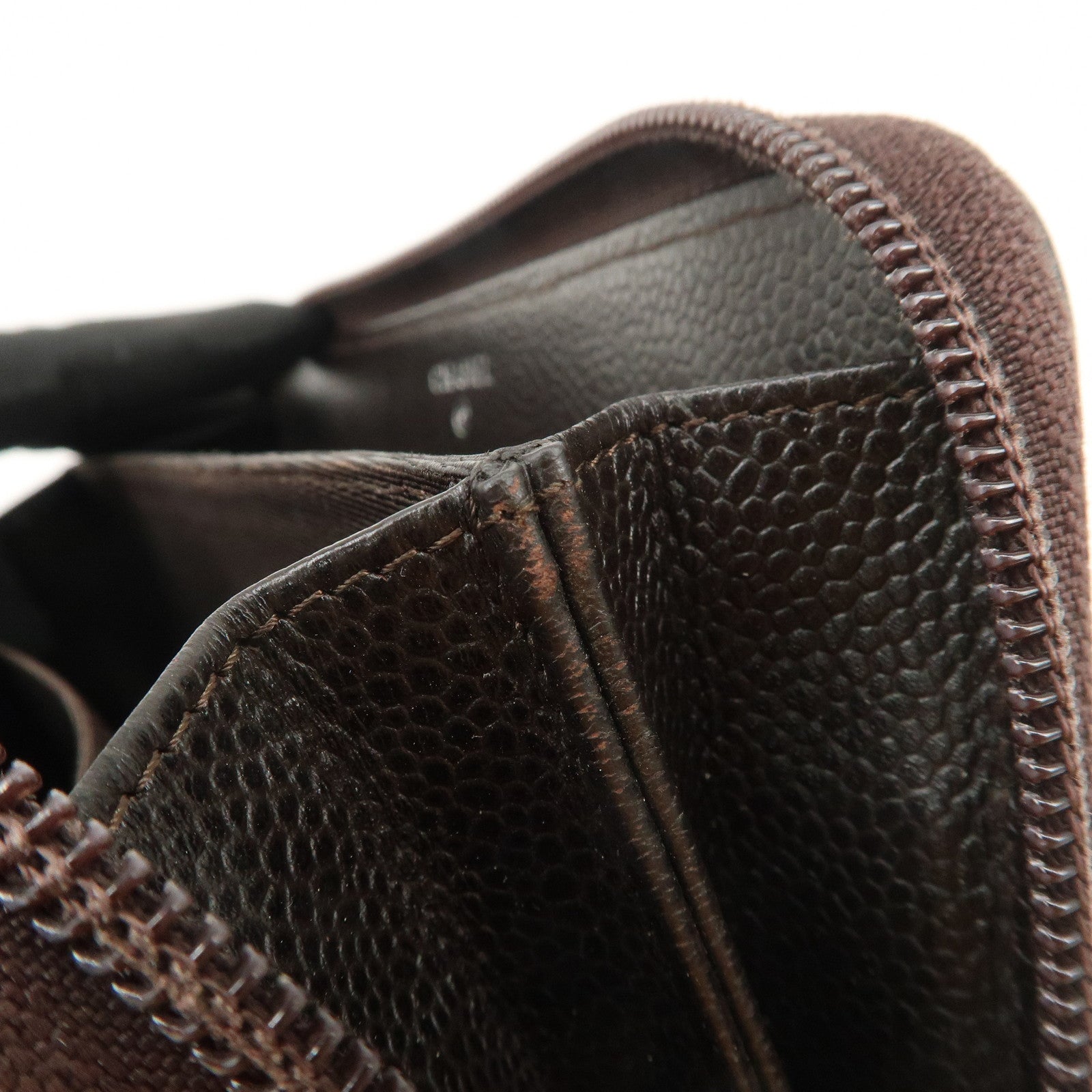 CHANEL COCO Mark Caviarskin Round Zippy Long Wallet Brown