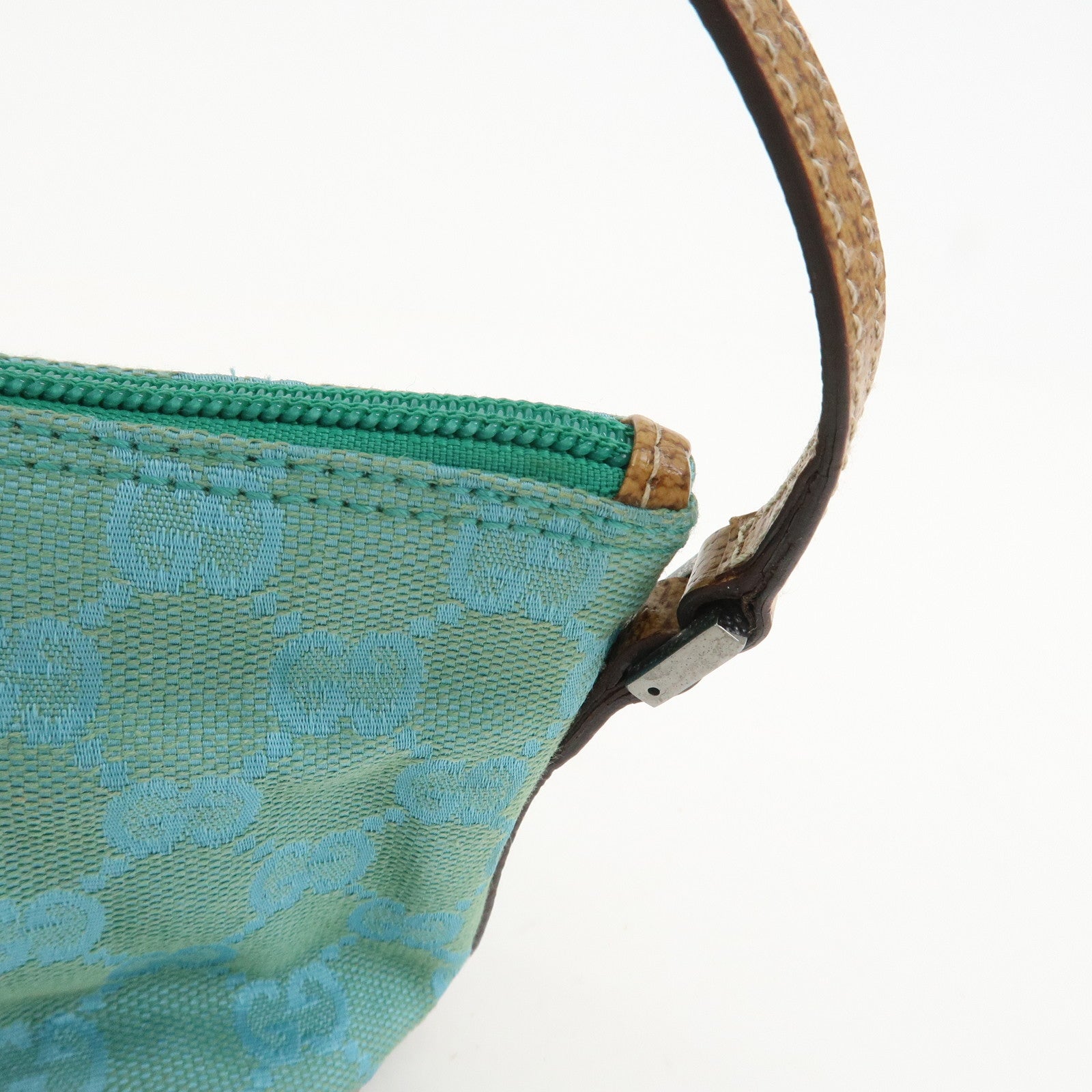 GUCCI Boat Bag GG Canvas Leather Hand Bag Light Blue 07198