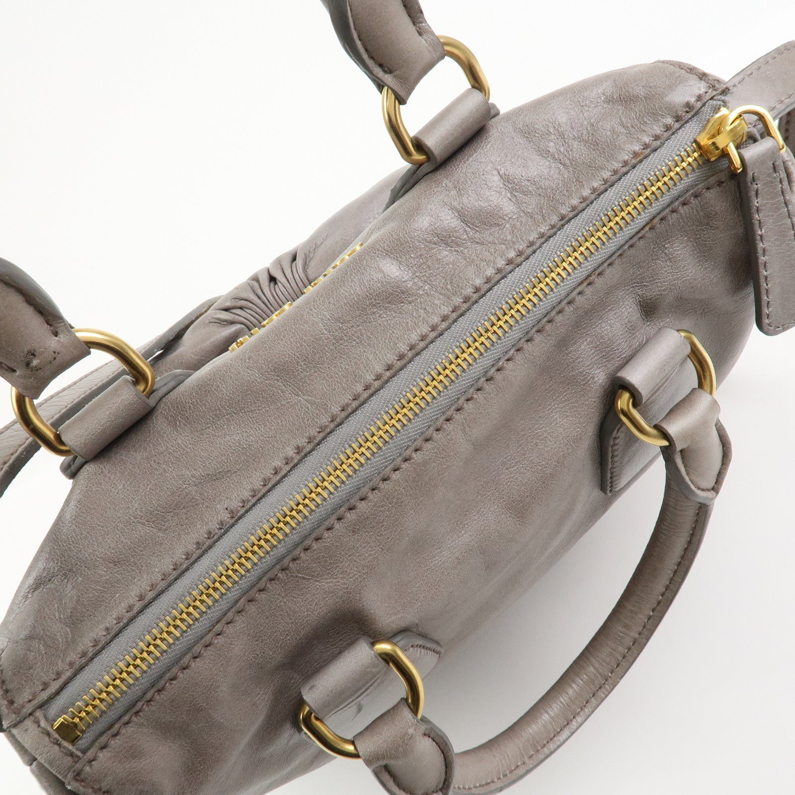 MIU MIU Leather 2Way Bag Hand Bag Shoulder Bag Gray