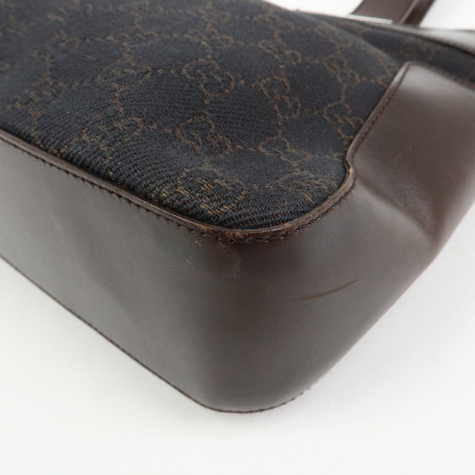 GUCCI GG Canvas Leather Hand Bag Tote Bag Dark Brown 73983