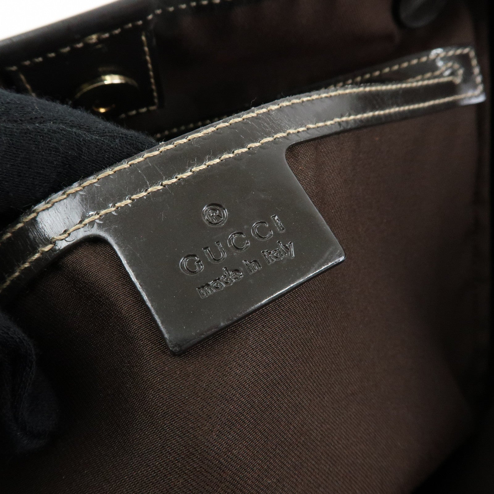 GUCCI GG Supreme Patent Leather Tote Bag Shoulder Bag Brown 197953