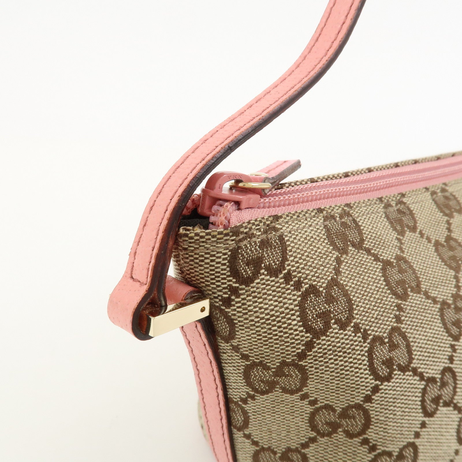 GUCCI Boat Bag GG Canvas Leather Accessory Pouch Hand Bag 07198