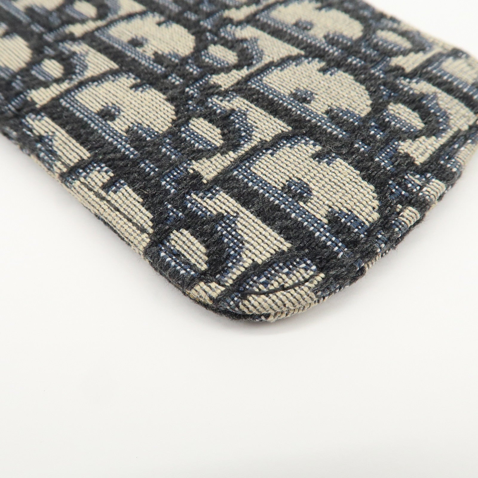 Christian Dior Oblique Jacquard Leather Card Case Card Holder Navy