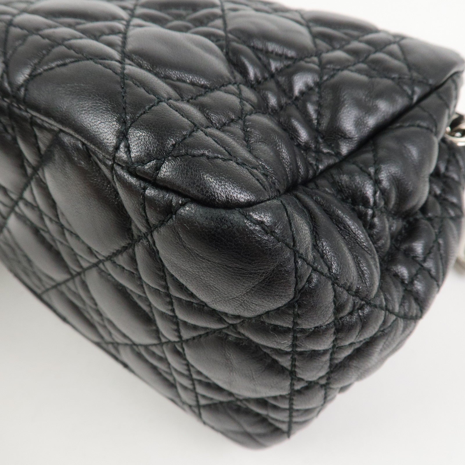 Christian Dior Cannage New Lock Leather Chain Shoulder Bag Black