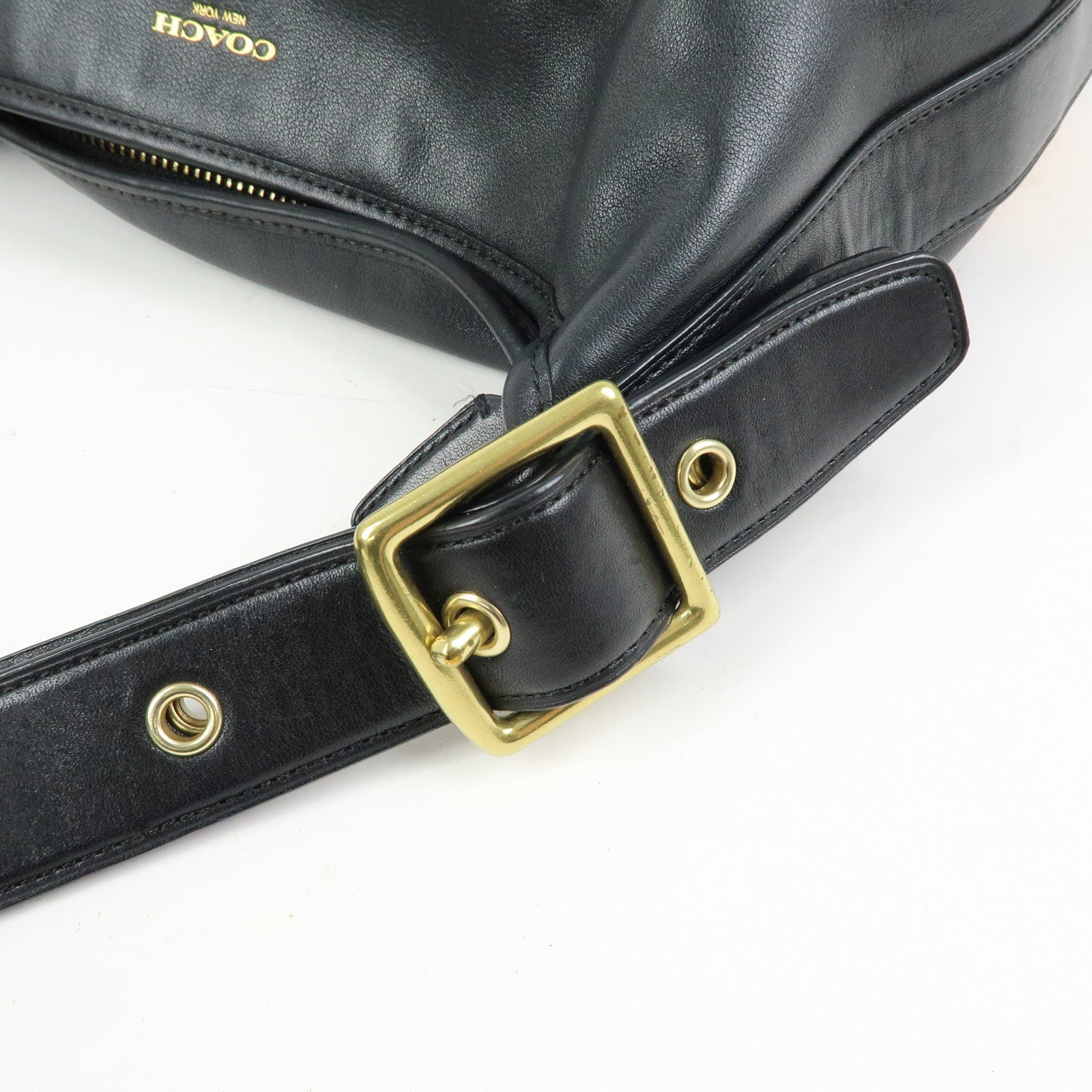 COACH Leather Shoulder Bag Tassel Charm Black Beige