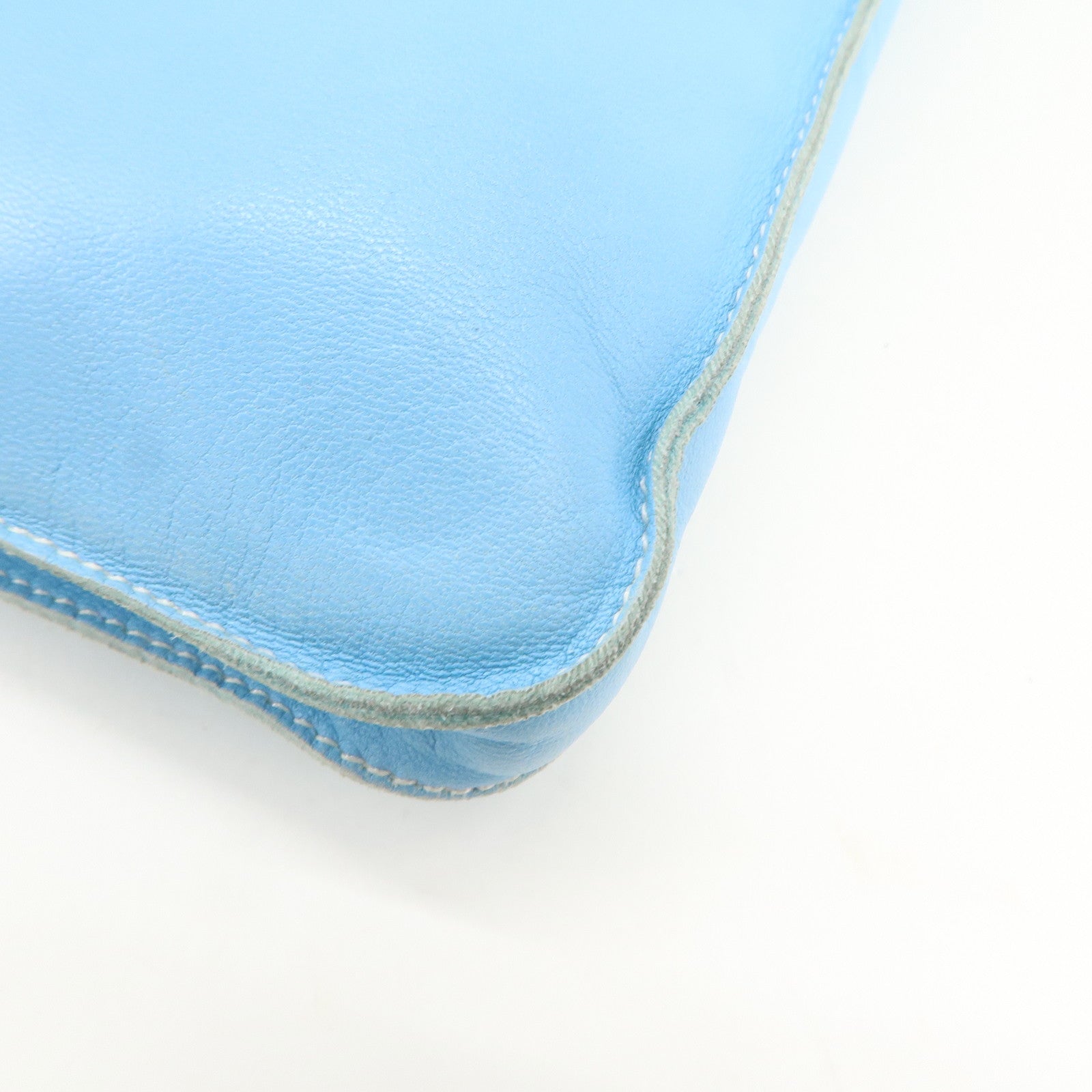 HERMES Lamb Skin Clou de Selle Shoulder Bag Crossbody Bag Blue