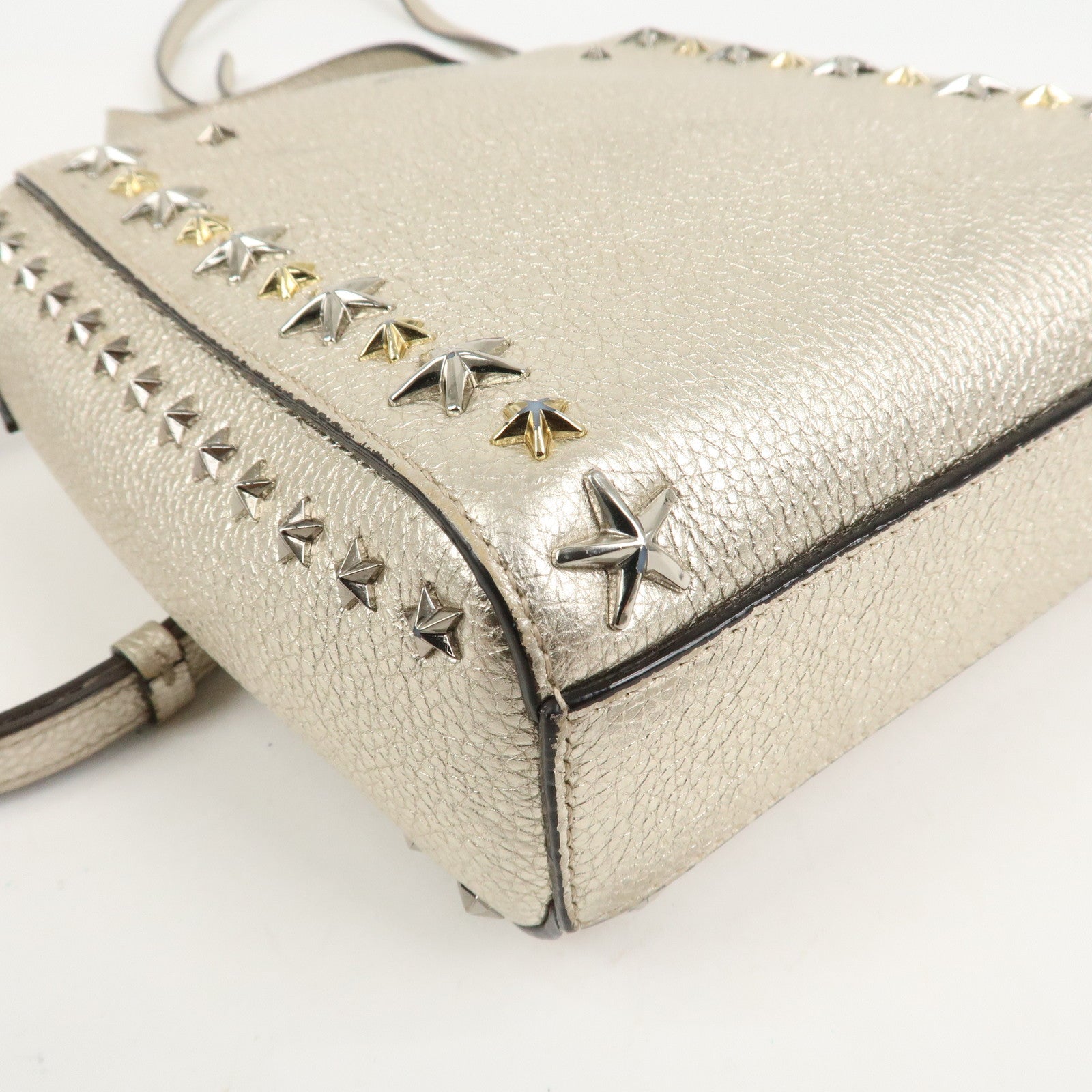 JIMMY CHOO Studs Leather 2Way Bag Hand Bag Silver