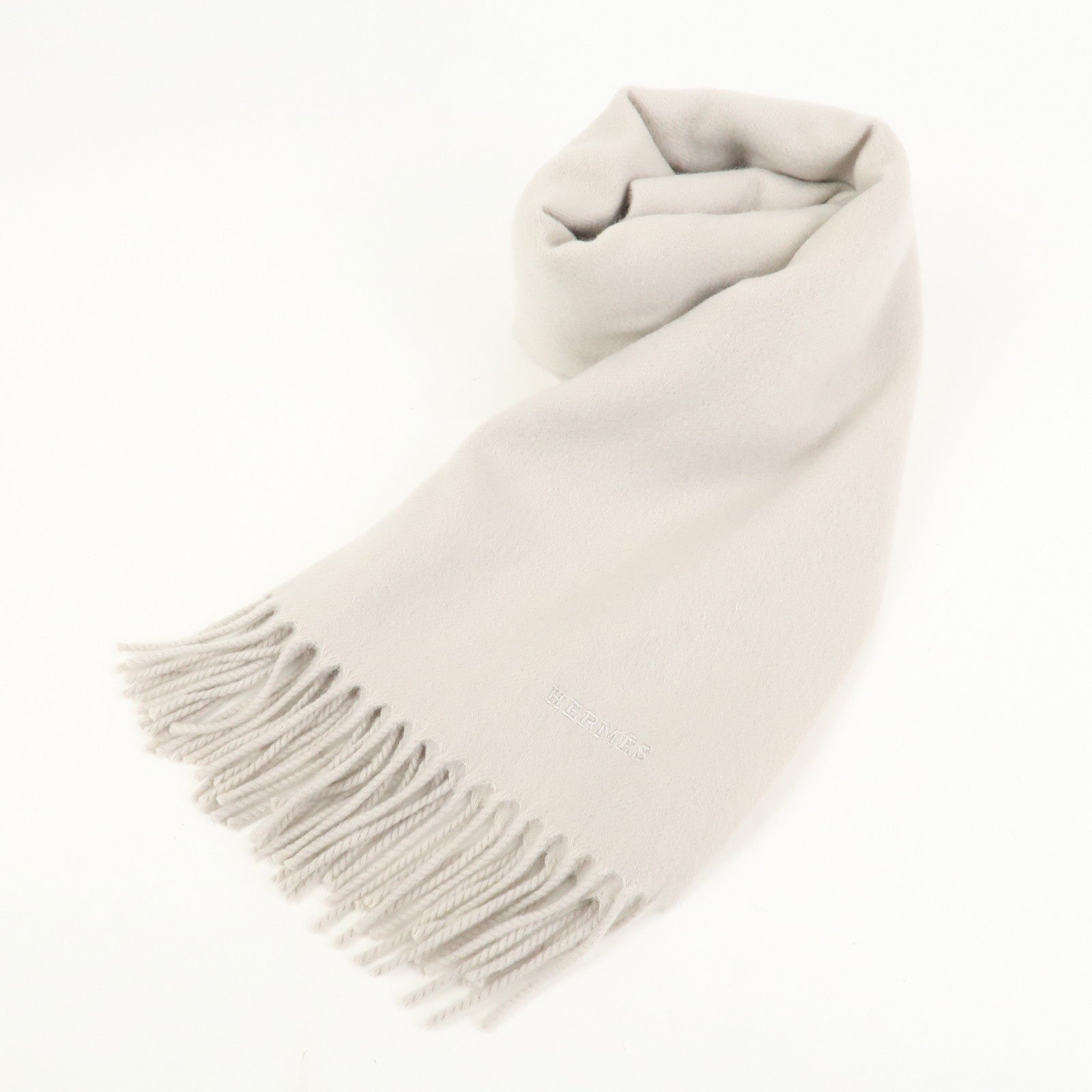 HERMES Cashmere 100% Scarf Stole Ivory