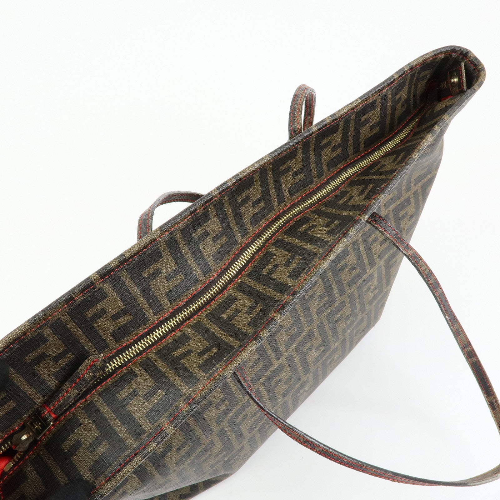 FENDI Zucca PVC Coated Canvas Tote Bag Hand Bag Brown 8BH185