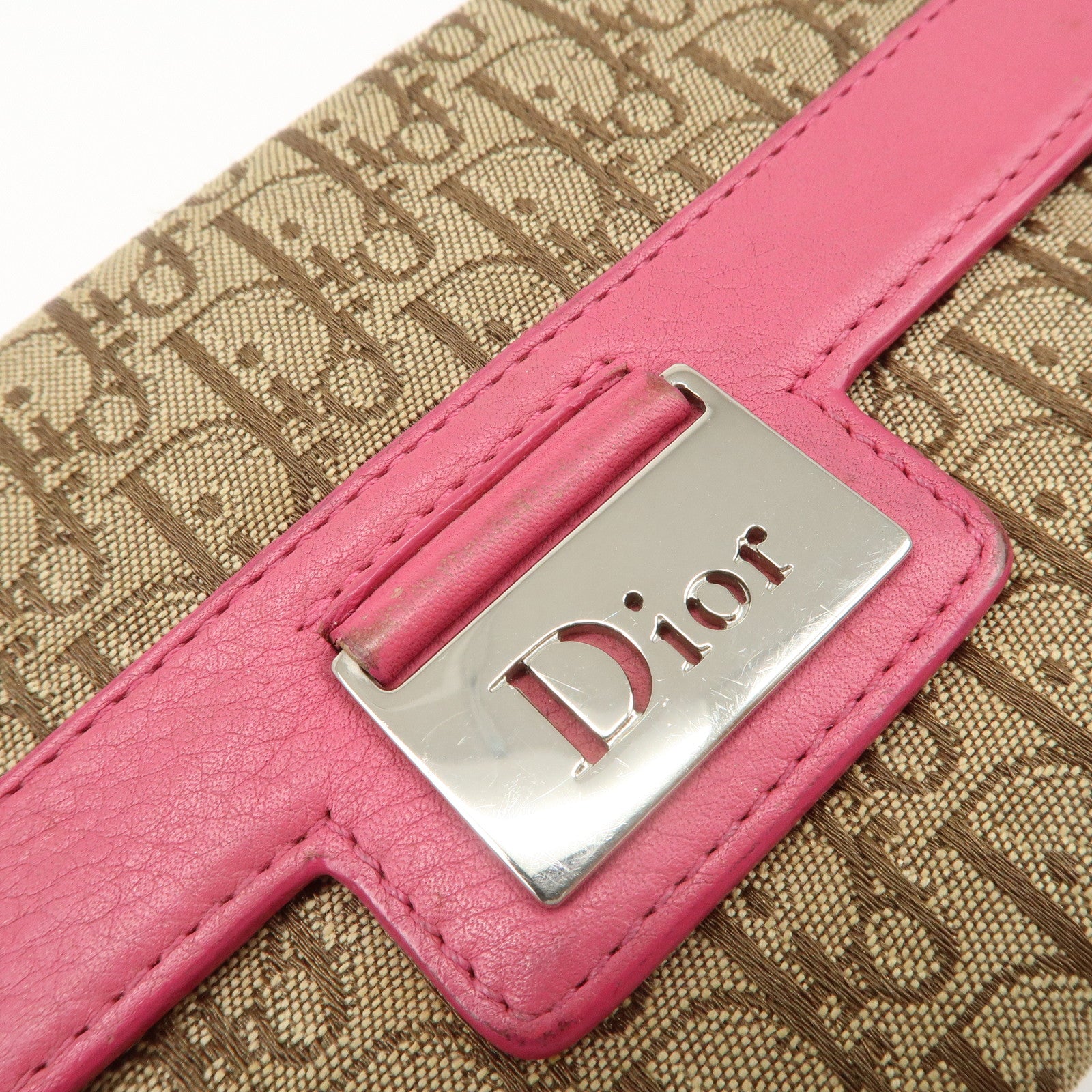 Christian Dior Trotter Street Chic Canvas Leather Long Wallet Pink