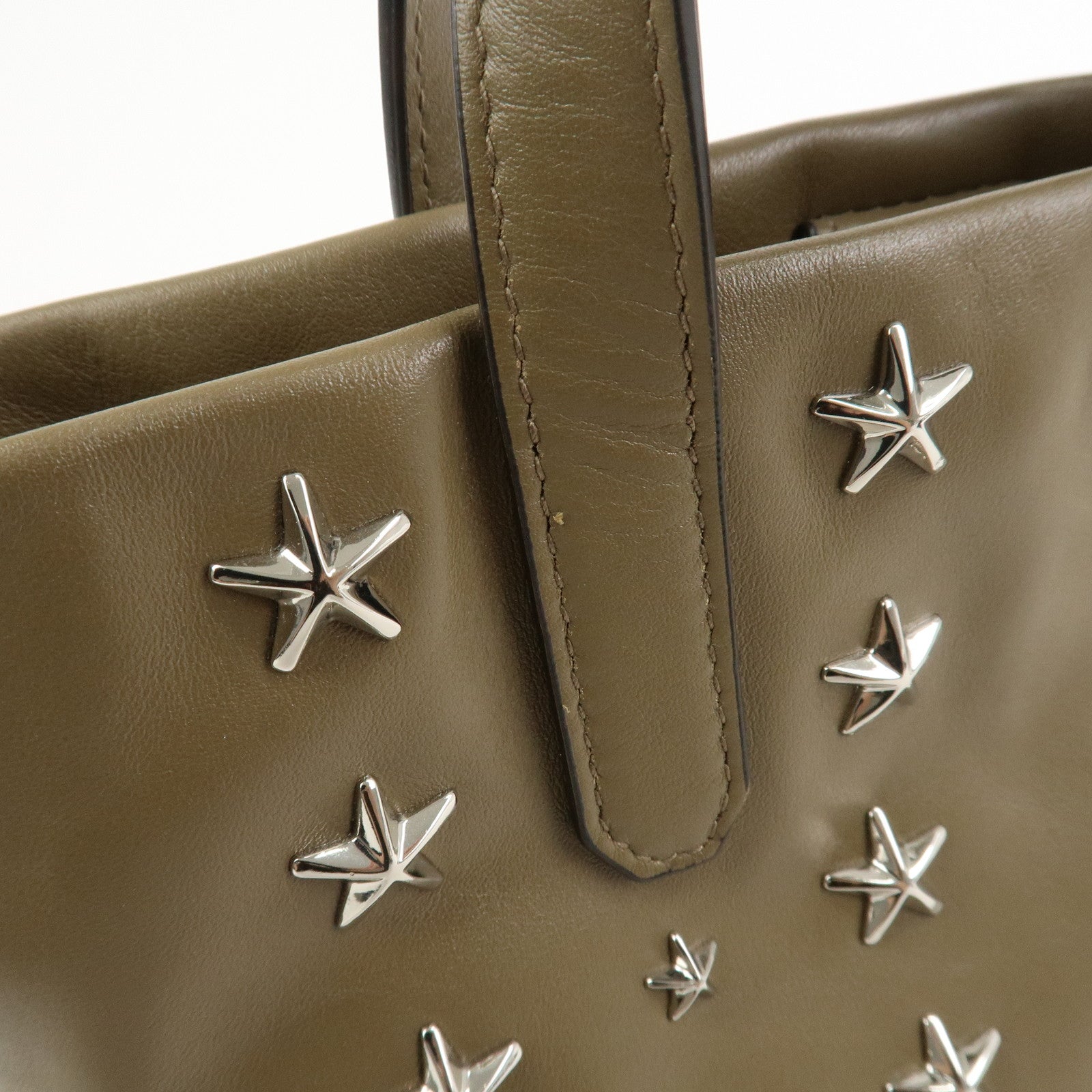 JIMMY CHOO Leather 2Way Bag Hand Bag Shoulder Bag Star Studs Brown