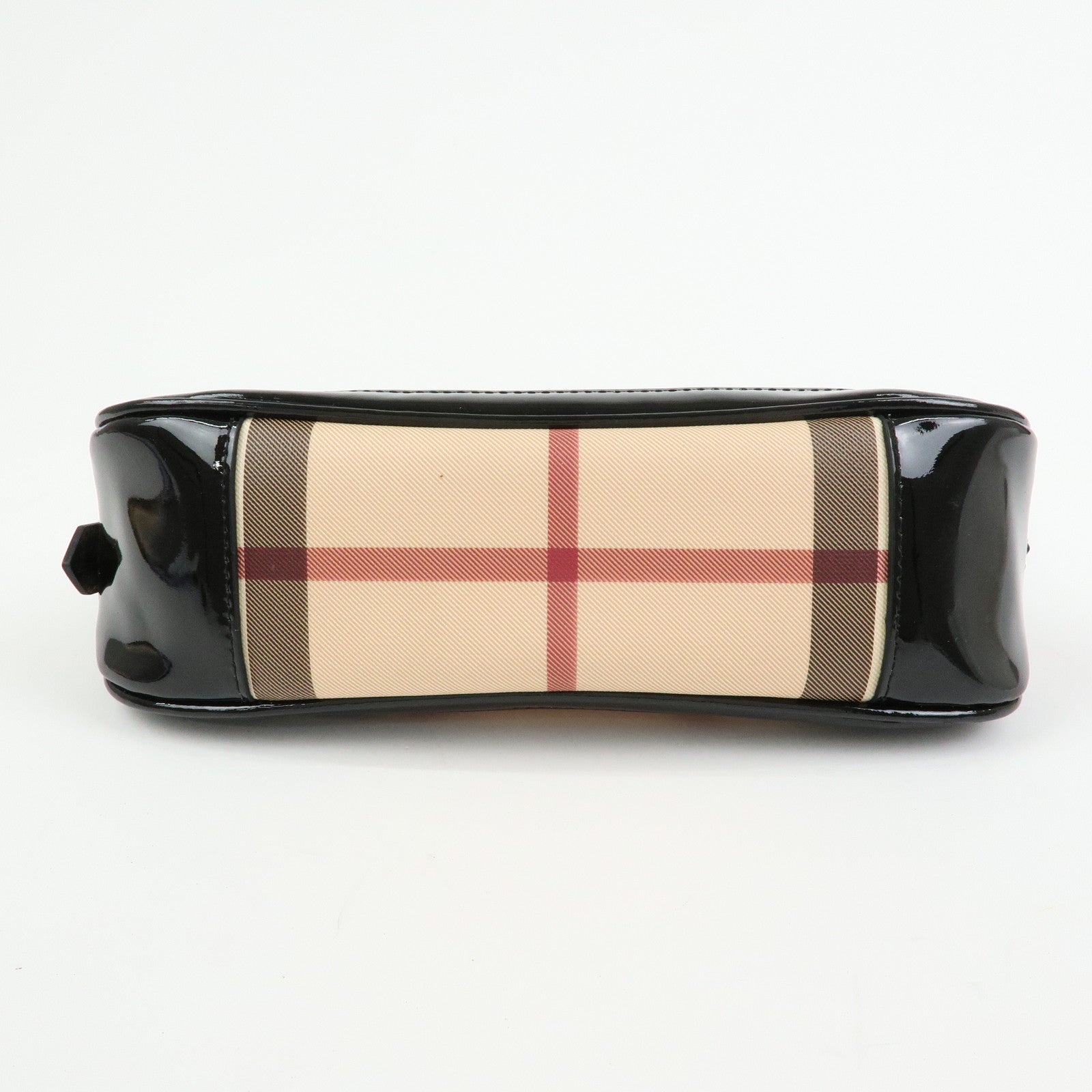 BURBERRY PVC Canvas Patent Leather Shoulder Hand Bag Black Beige