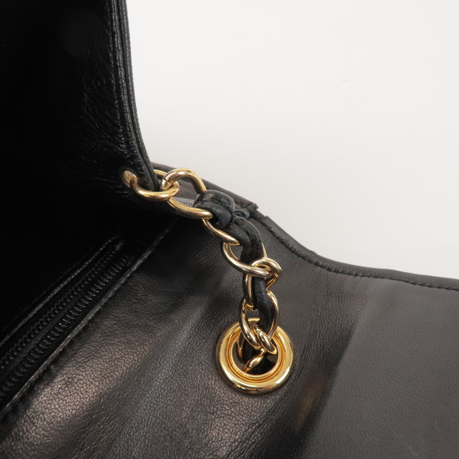 CHANEL Matelasse COCO Mark Lamb Skin Chain Shoulder Bag Black