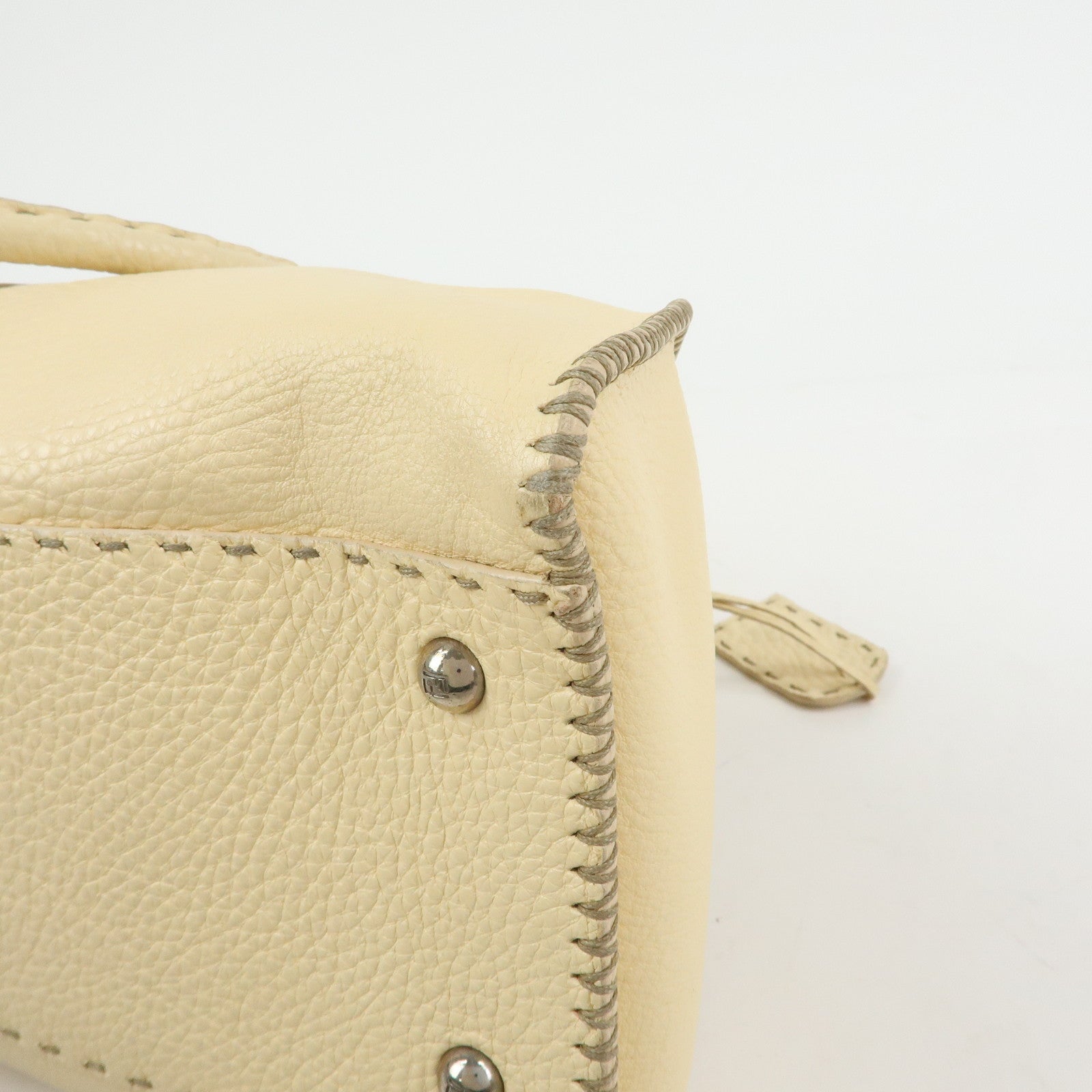 FENDI Selleria Leather Hand Bag Shoulder Bag Cream 8BR457