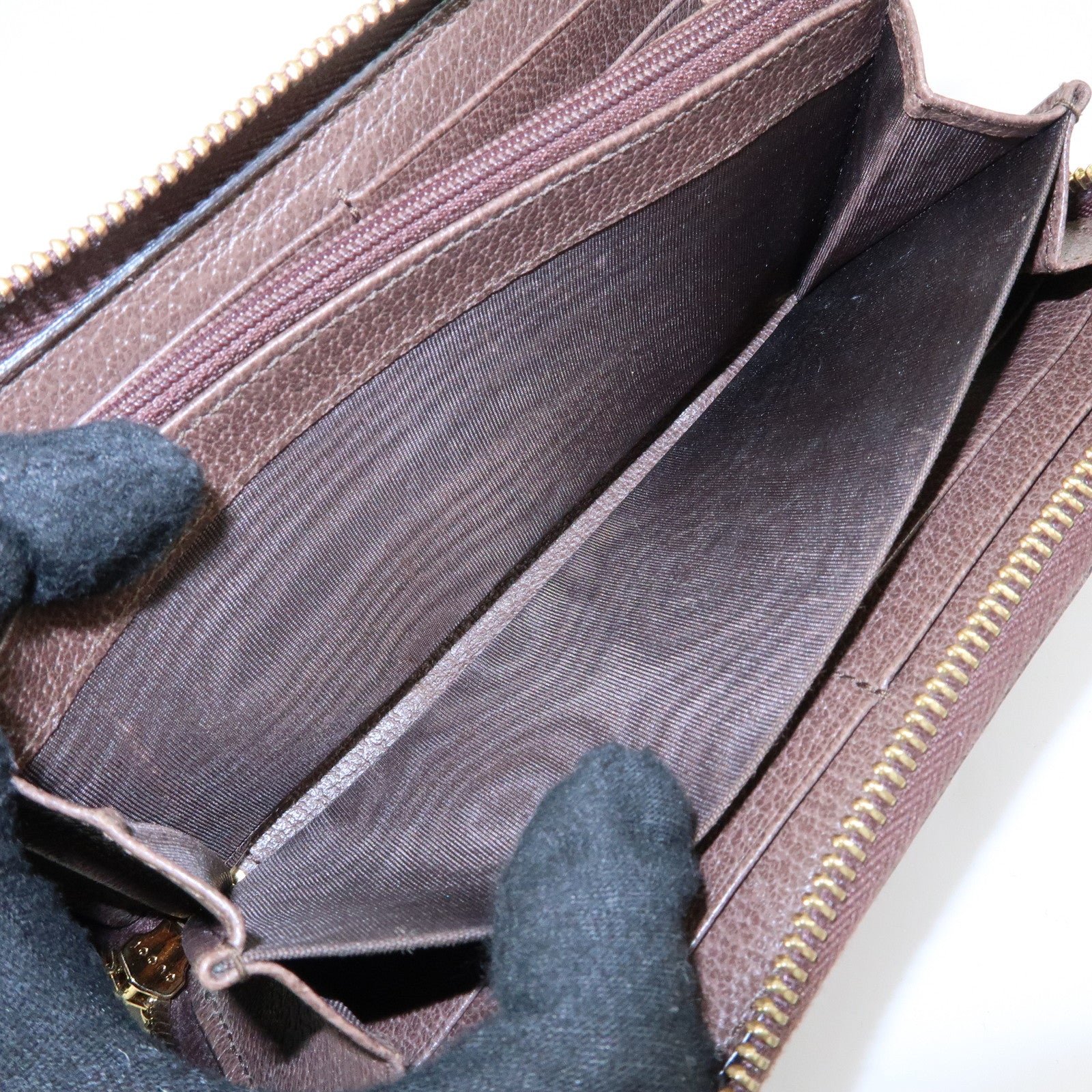 GUCCI Ophidia Sherry GG Supreme Leather Round Zippy Wallet 523154