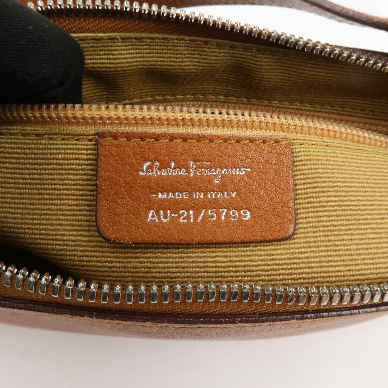 Ferragamo Gancini Leather Shoulder Bag Hand Bag Brown