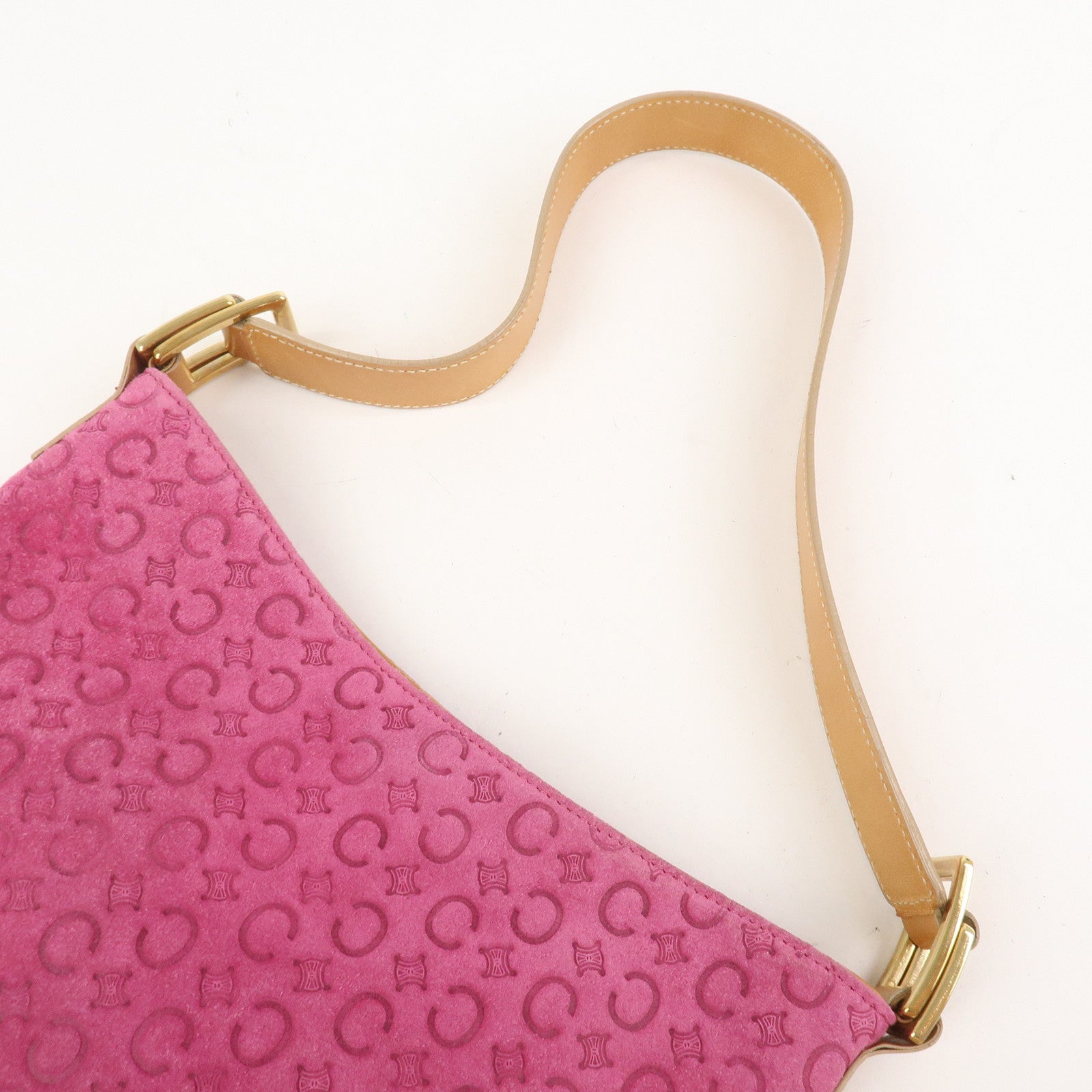 CELINE C Macadam Suede Leather Shoulder Bag Pink Light Brown