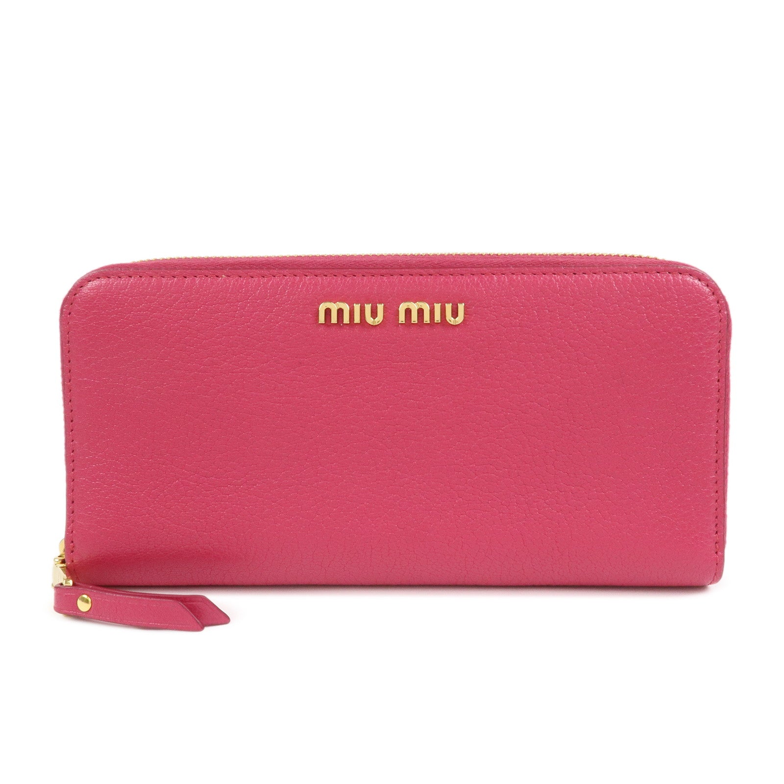 MIU MIU Logo Leather Round Zippy Wallet Pink 5M0506