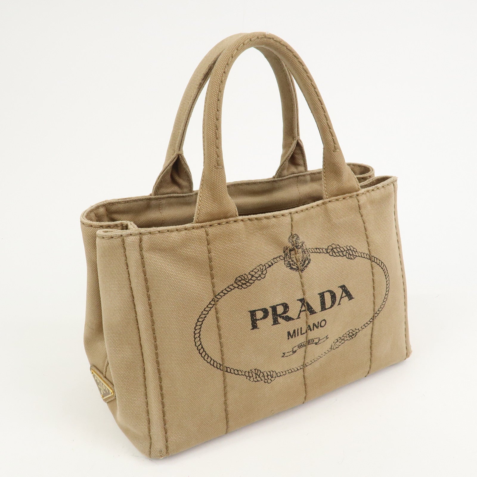 PRADA Logo Canapa Mini Canvas 2Way Bag Hand Bag Beige 1BG439
