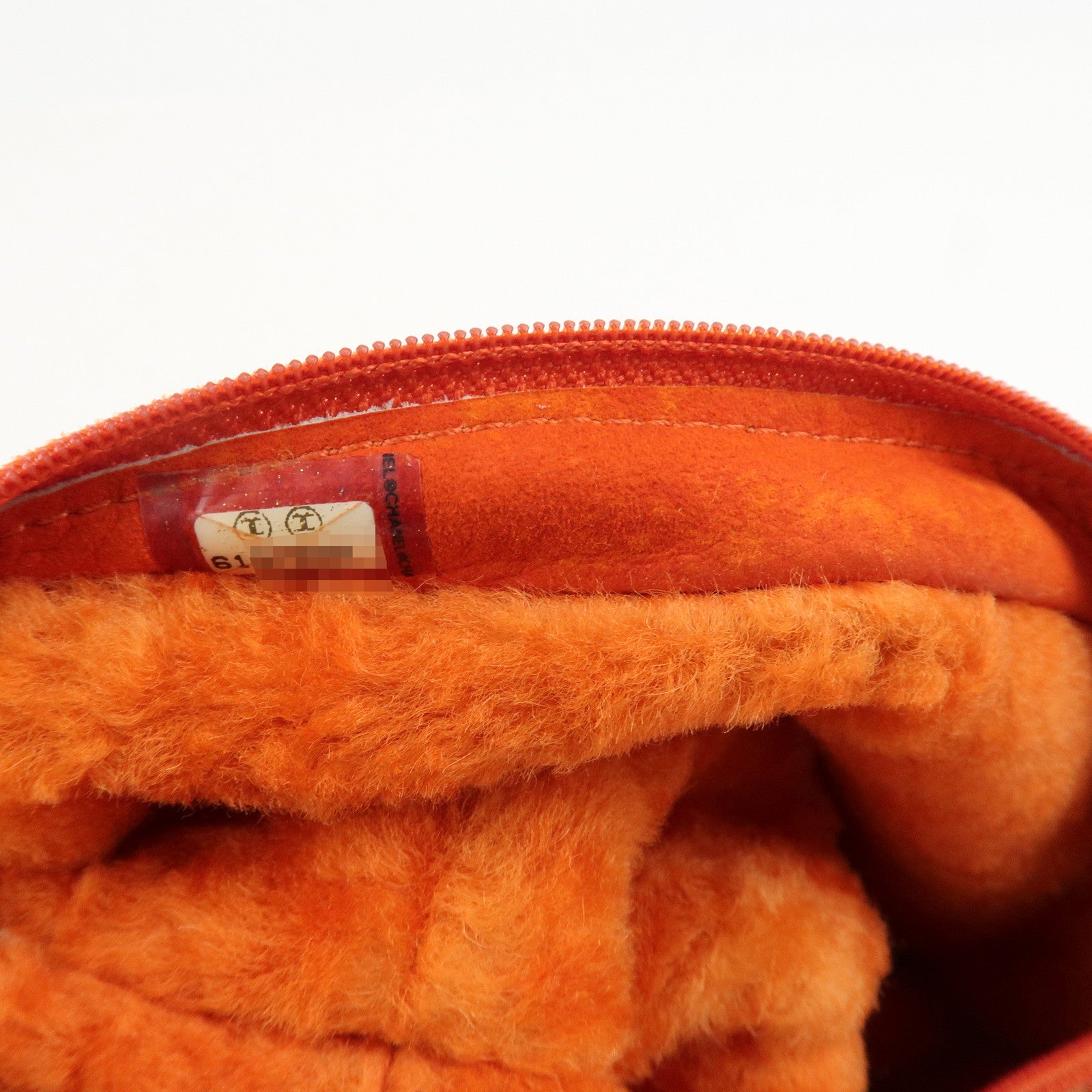 CHANEL Logo Mouton Clutch Bag Cosmetic Pouch Makeup Bag Orange