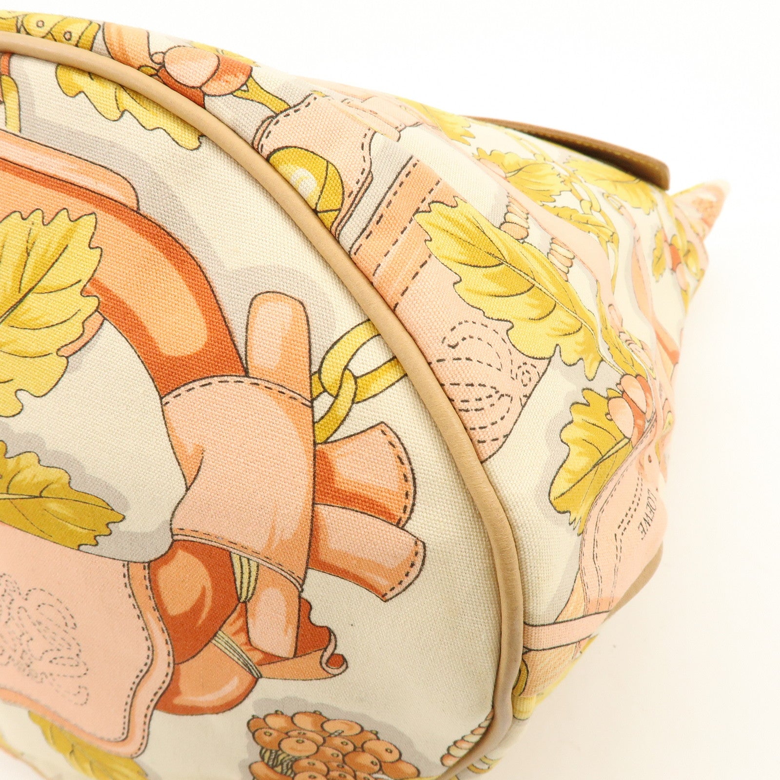 LOEWE Scarf Design Canvas Leather Shoulder Bag Beige Pink