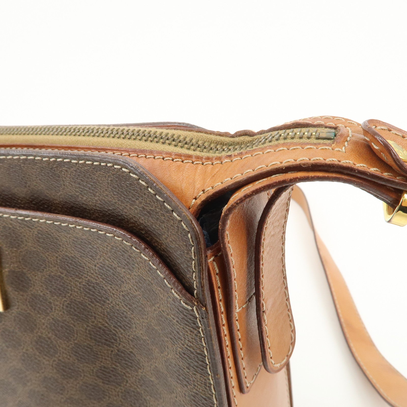 CELINE Macadam Logo PVC Leather Shoulder Bag Brown Gold