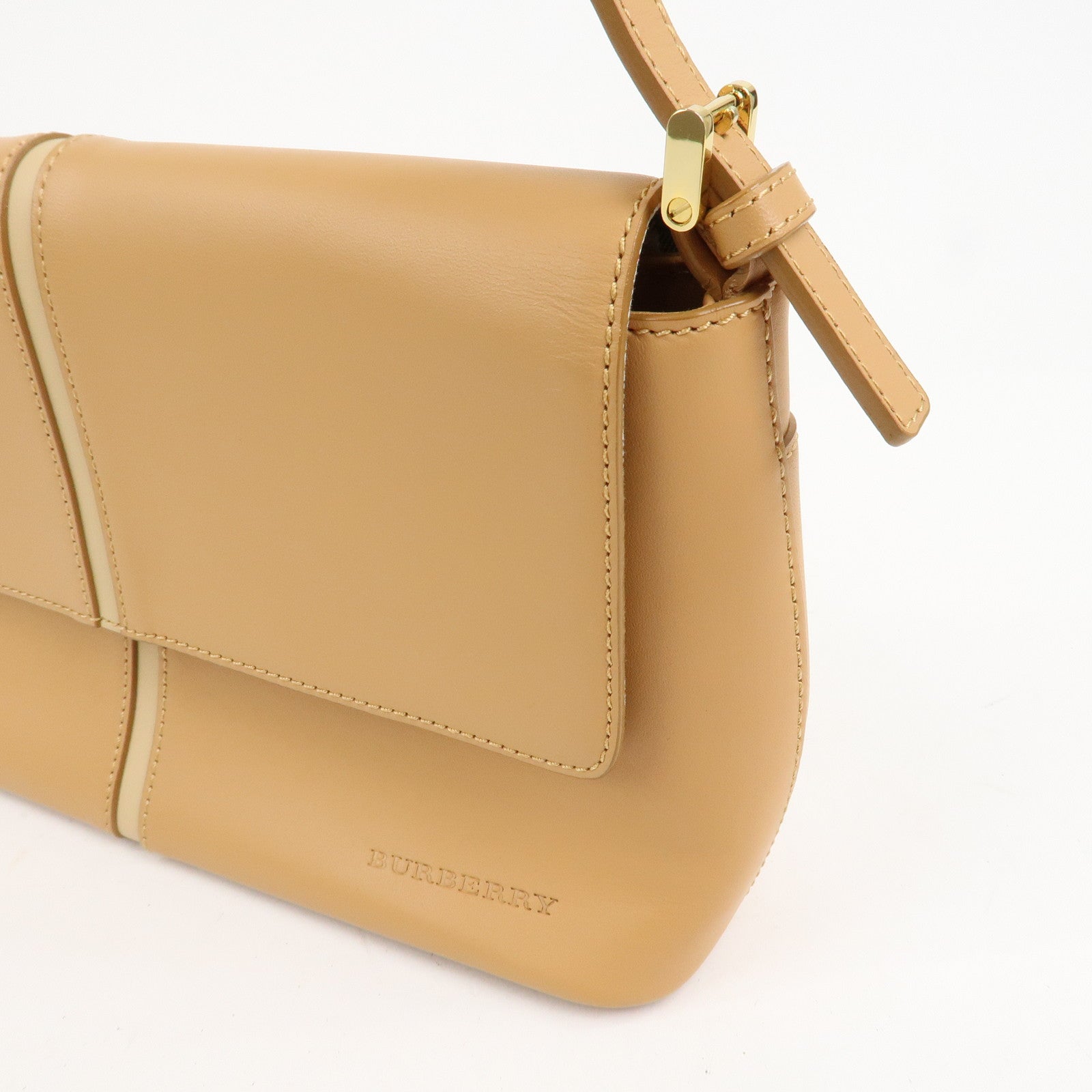 BURBERRY Leather Shoulder Bag Hand Bag Beige Gold HDW