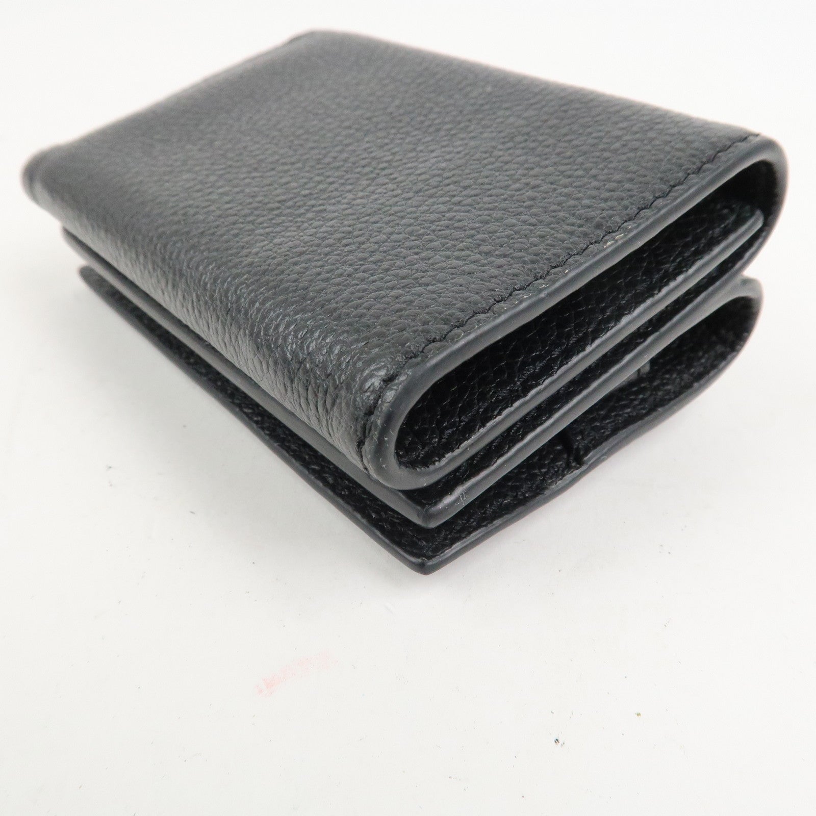 SAINT LAURENT Leather Tri-fold Compact Wallet Black Silver HDW