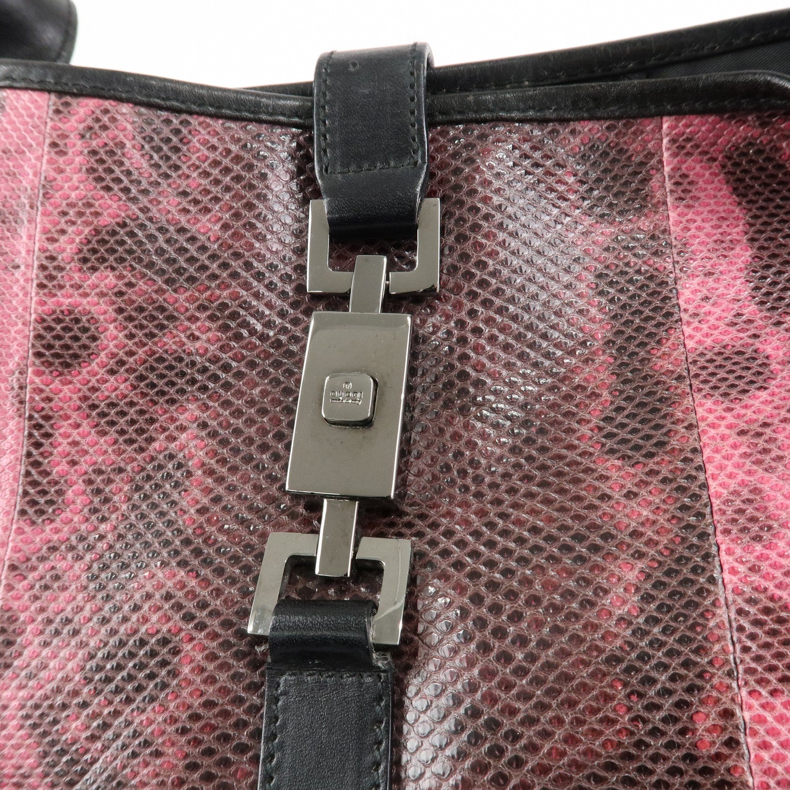 GUCCI Jackie Leather Python Shoulder Bag Black Pink 001.3306.3444 Used