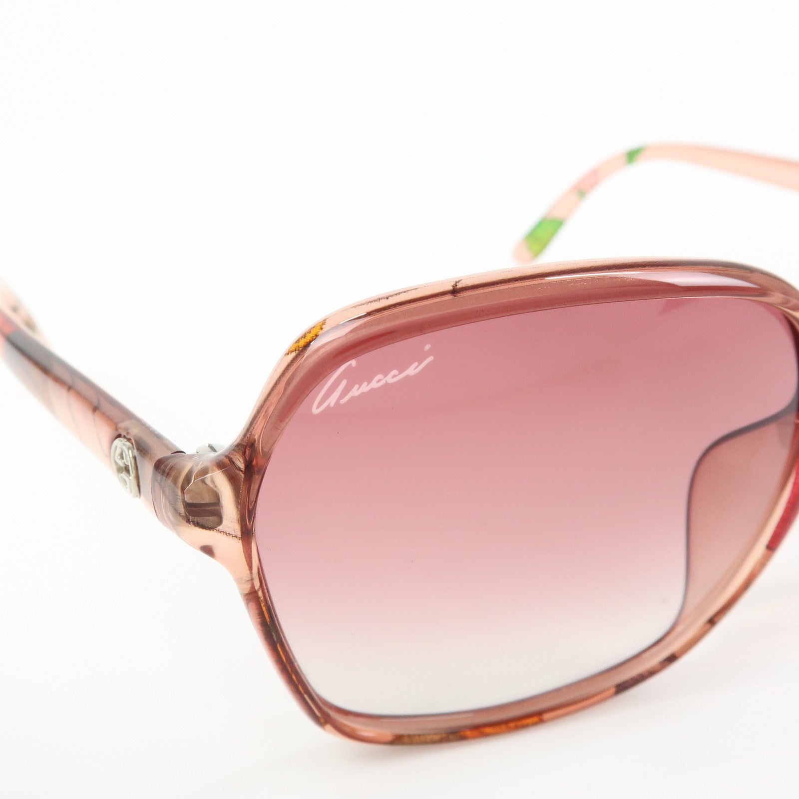 GUCCI Interlocking G Flora Plastic Sunglasses Pink Beige GG3636
