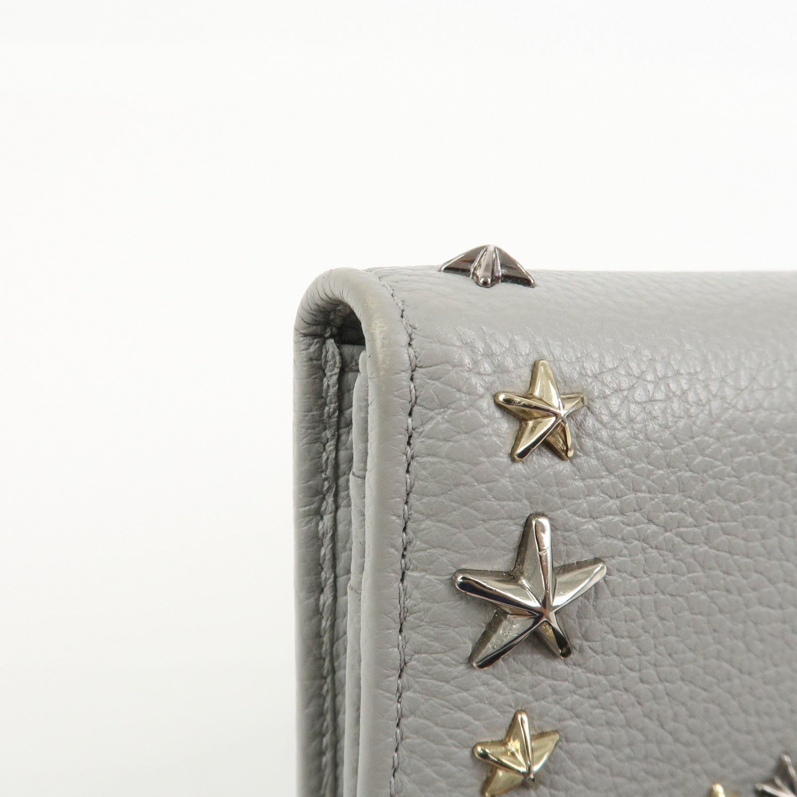 JIMMY CHOO Set of 2 Leather Long Wallet Coin Case Gray Gold