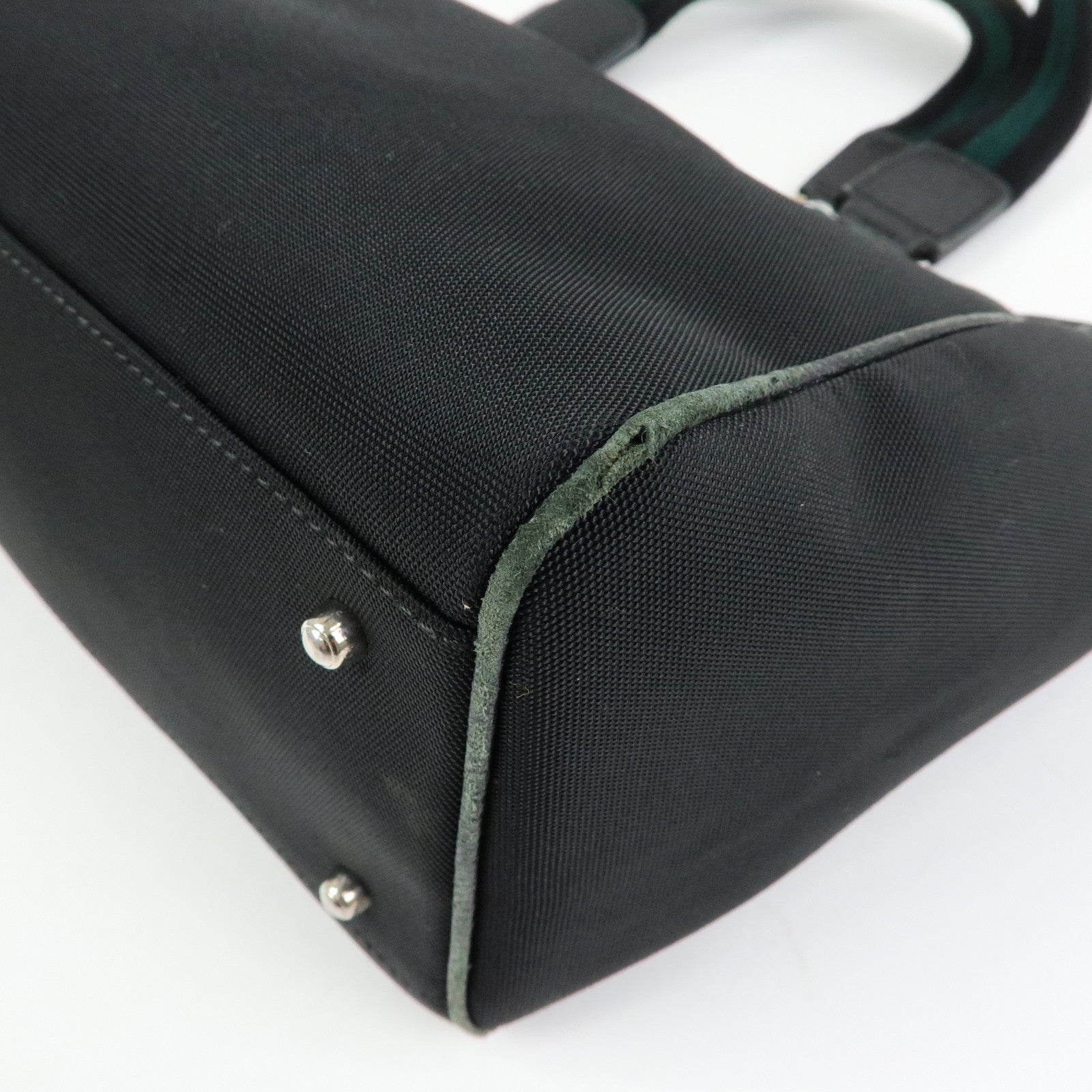 GUCCI Sherry Nylon Leather Tote Bag Hand Bag Black 145758