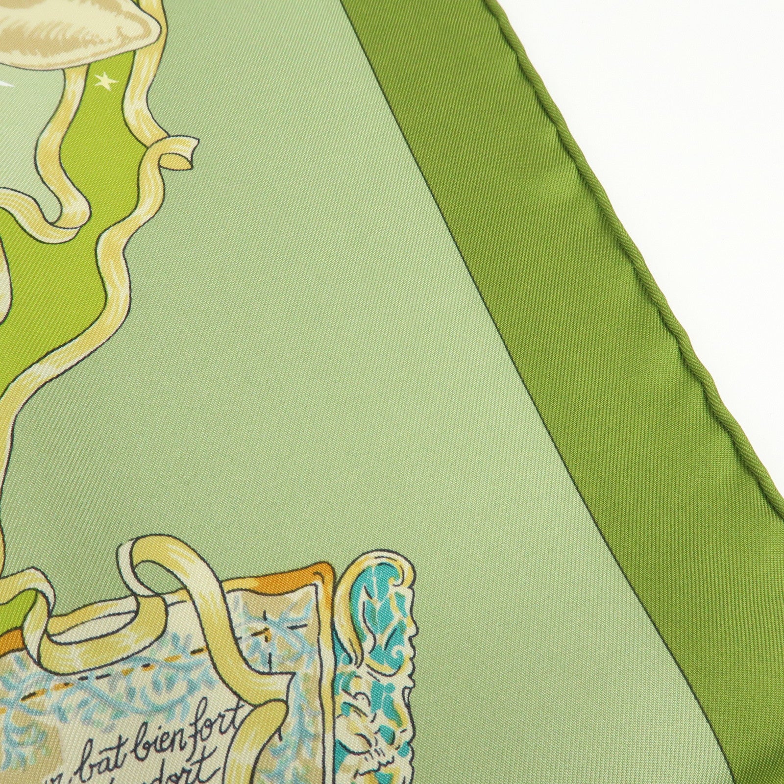 HERMES Carre90 Silk100% Scarf Mon Ami Pierrot Green Yellow Beige