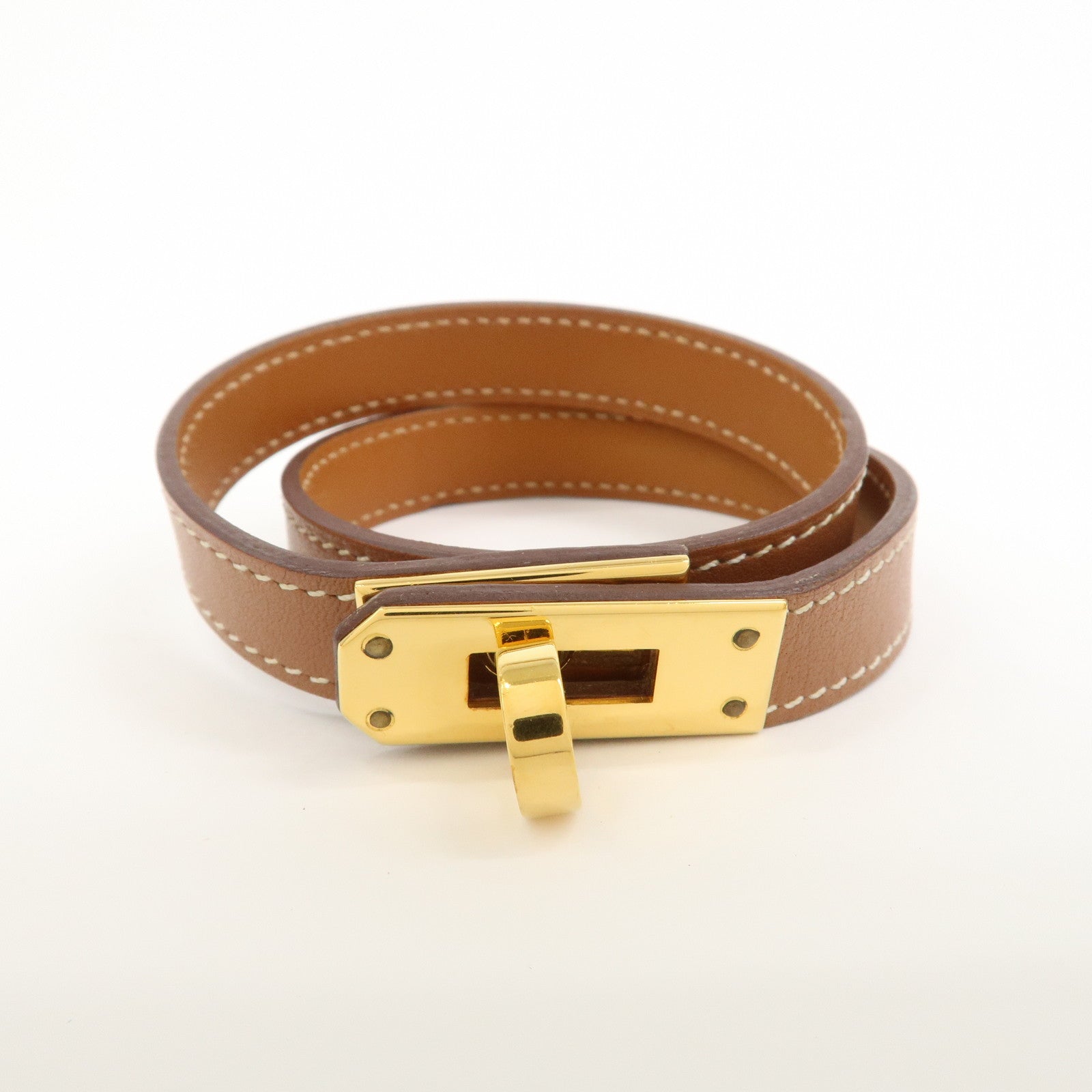 HERMES Mini Kelly Double Tour Bracelet Bangle D Stamped Gold