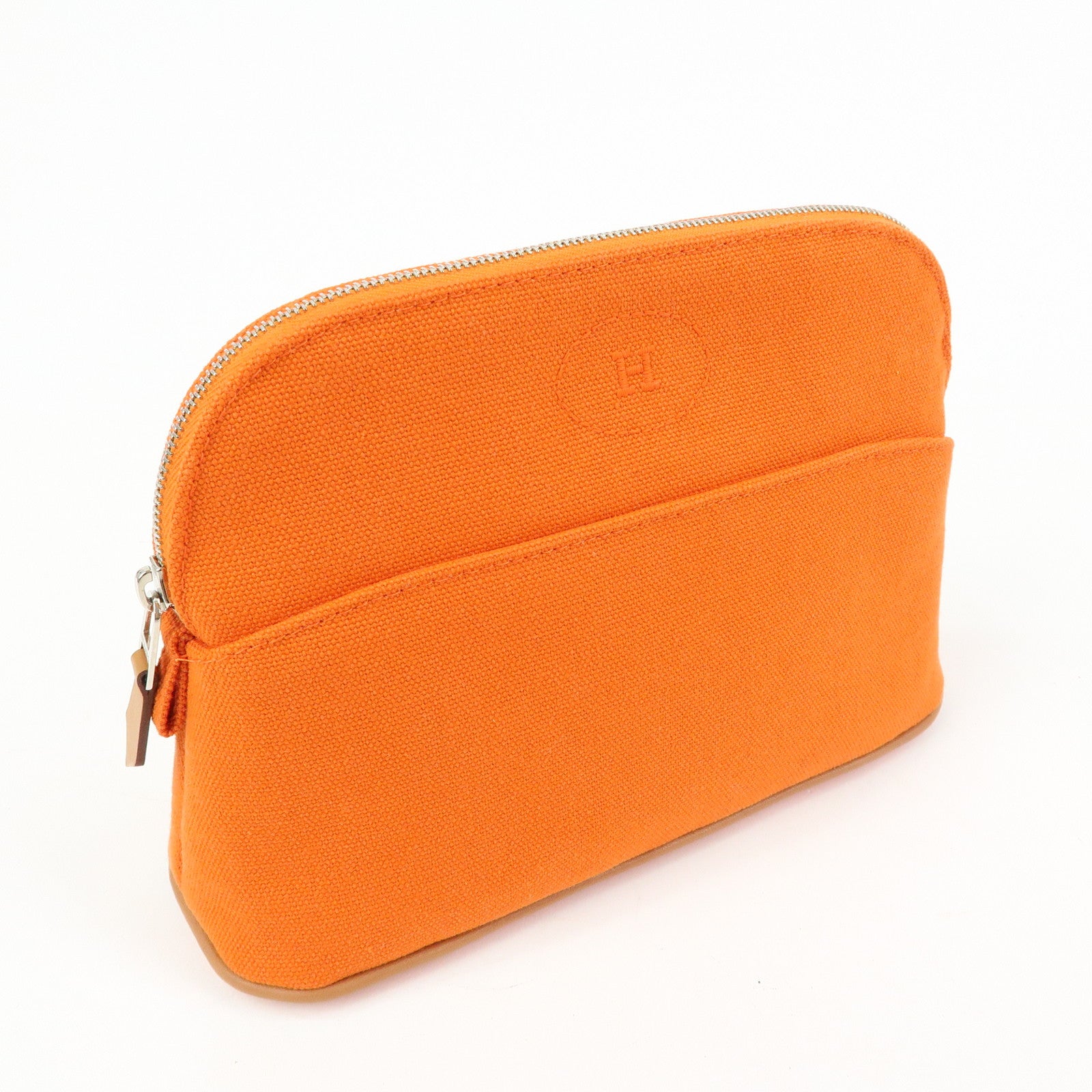 HERMES Bolide Mini Canvas Leather Pouch Cosmetic Pouch Orange